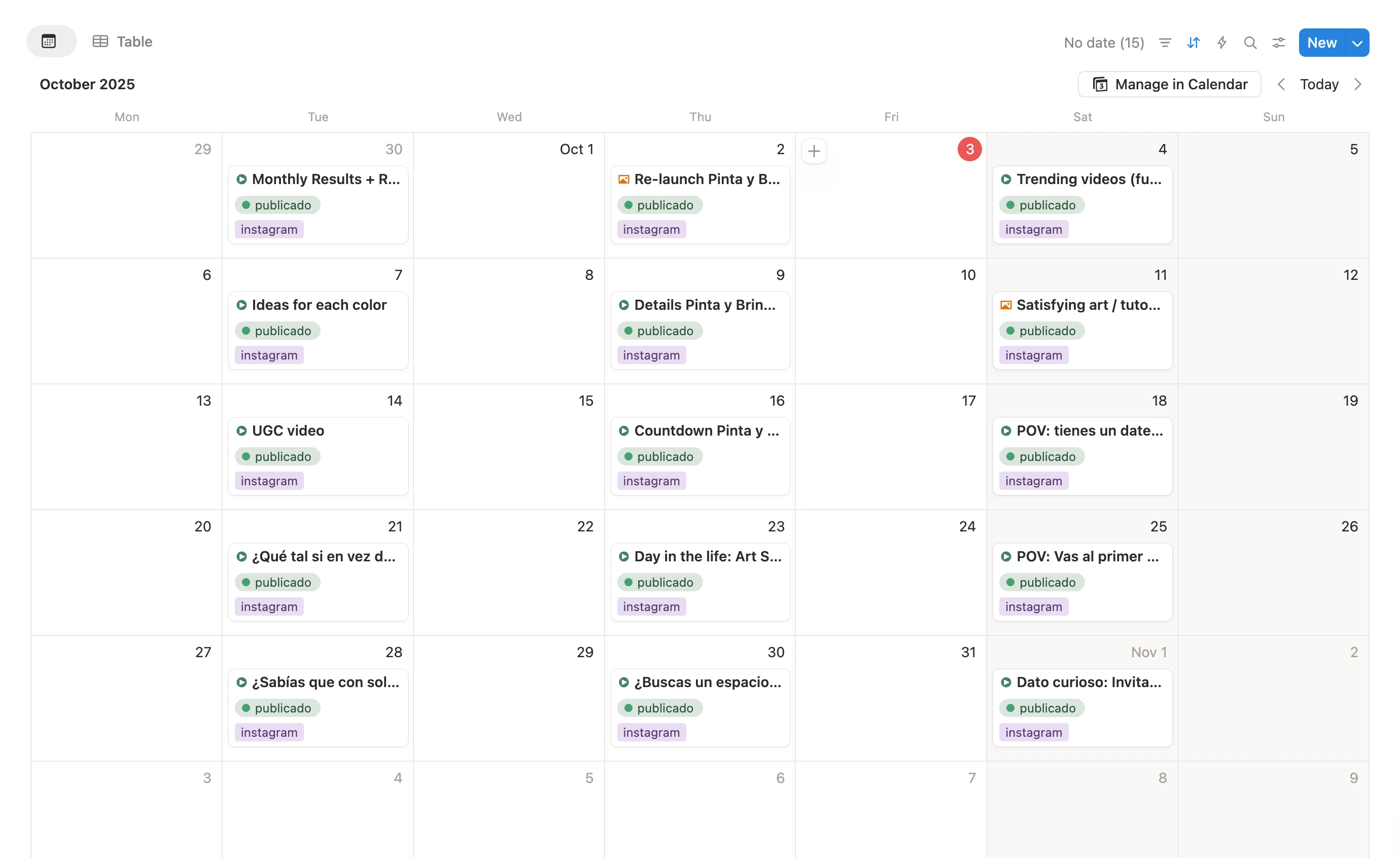 Content Calendar for October 2025