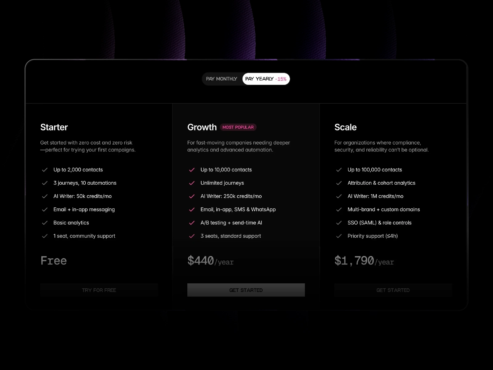 An Image showcase of the pricing section of Saturn Framer template