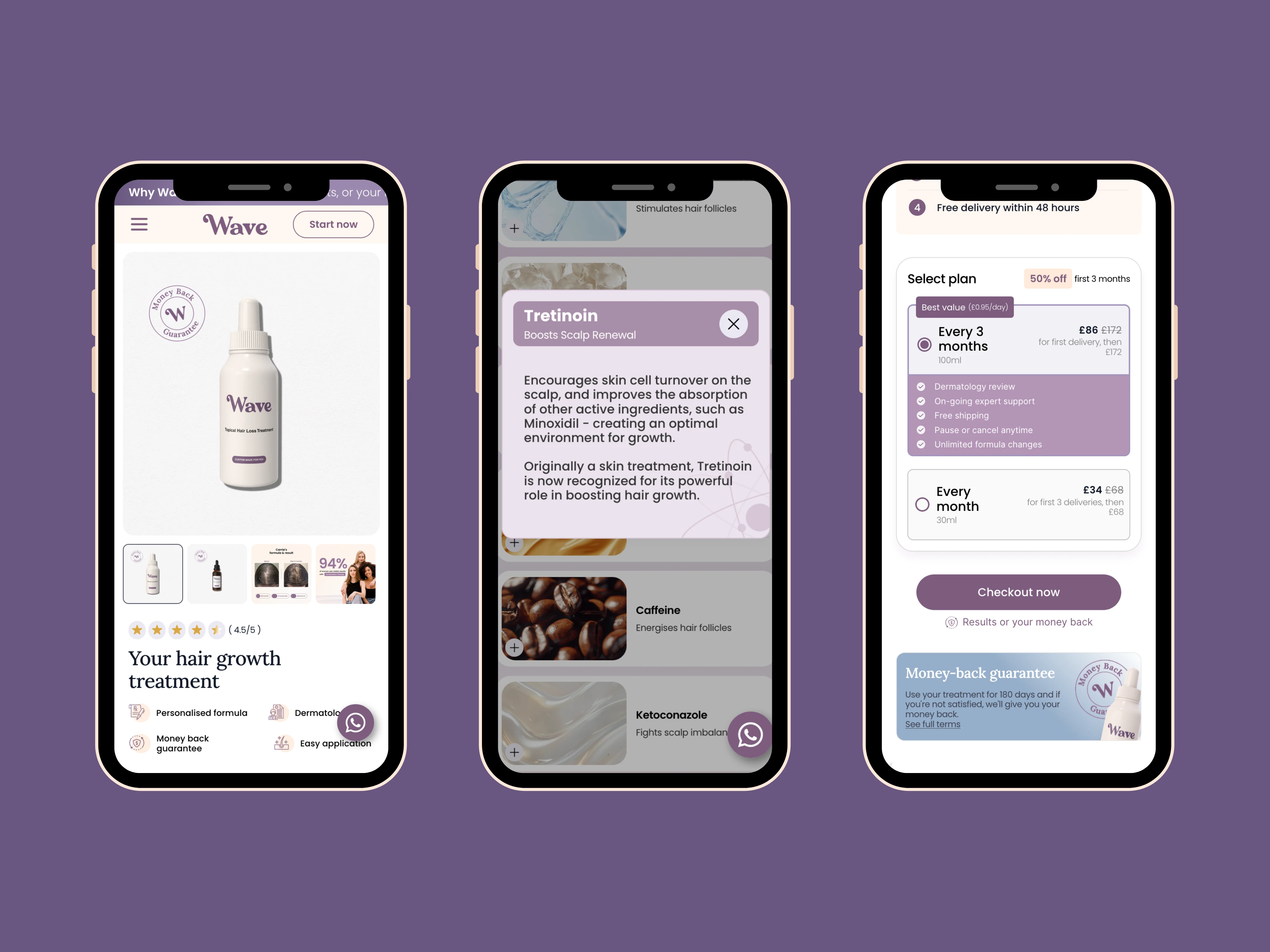 Three screenshots showing the product page for WaveCare LTD