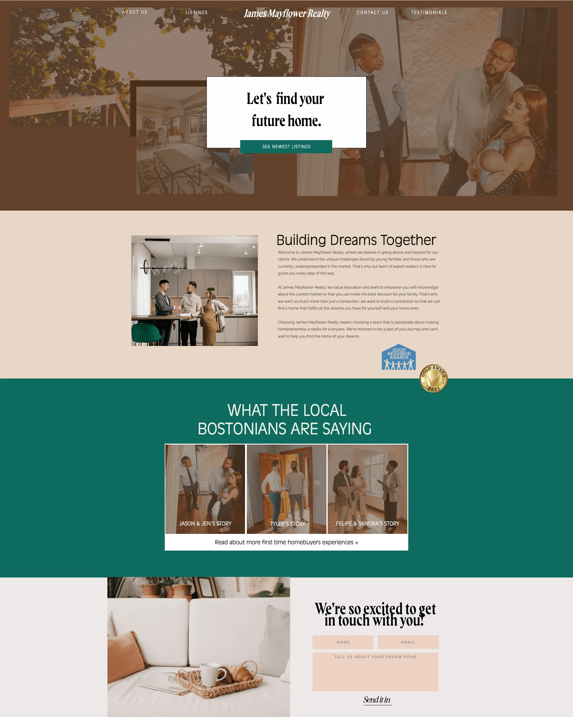 This image features the home page design for James Mayflower Realty. This is what happens when you combine strong visuals with copywriting that resonates with who your brand is speaking to!