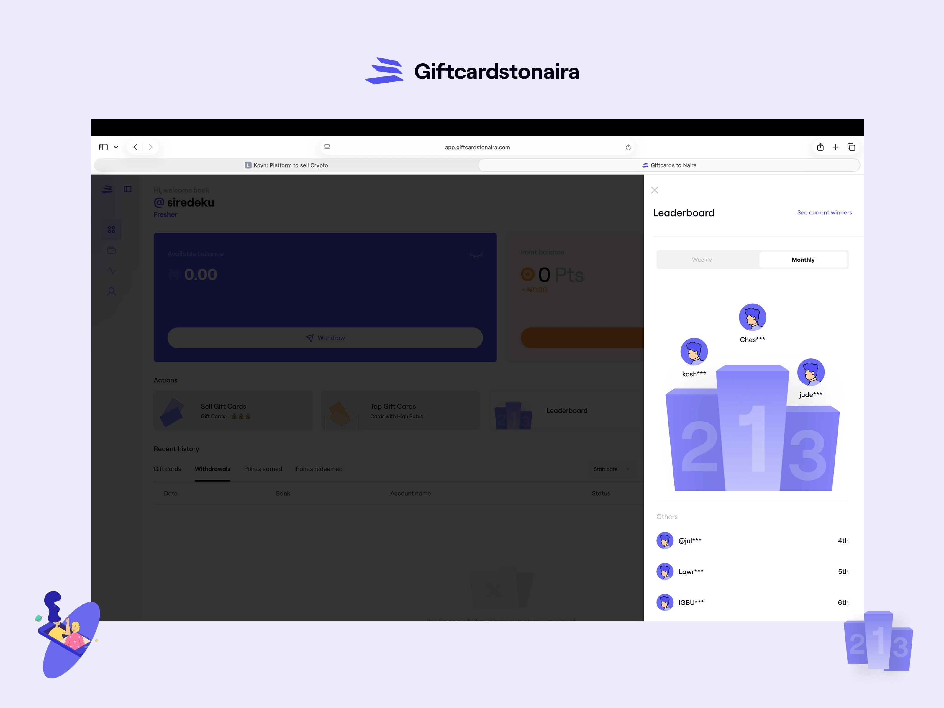 Desktop view showing design of Leaderboard
