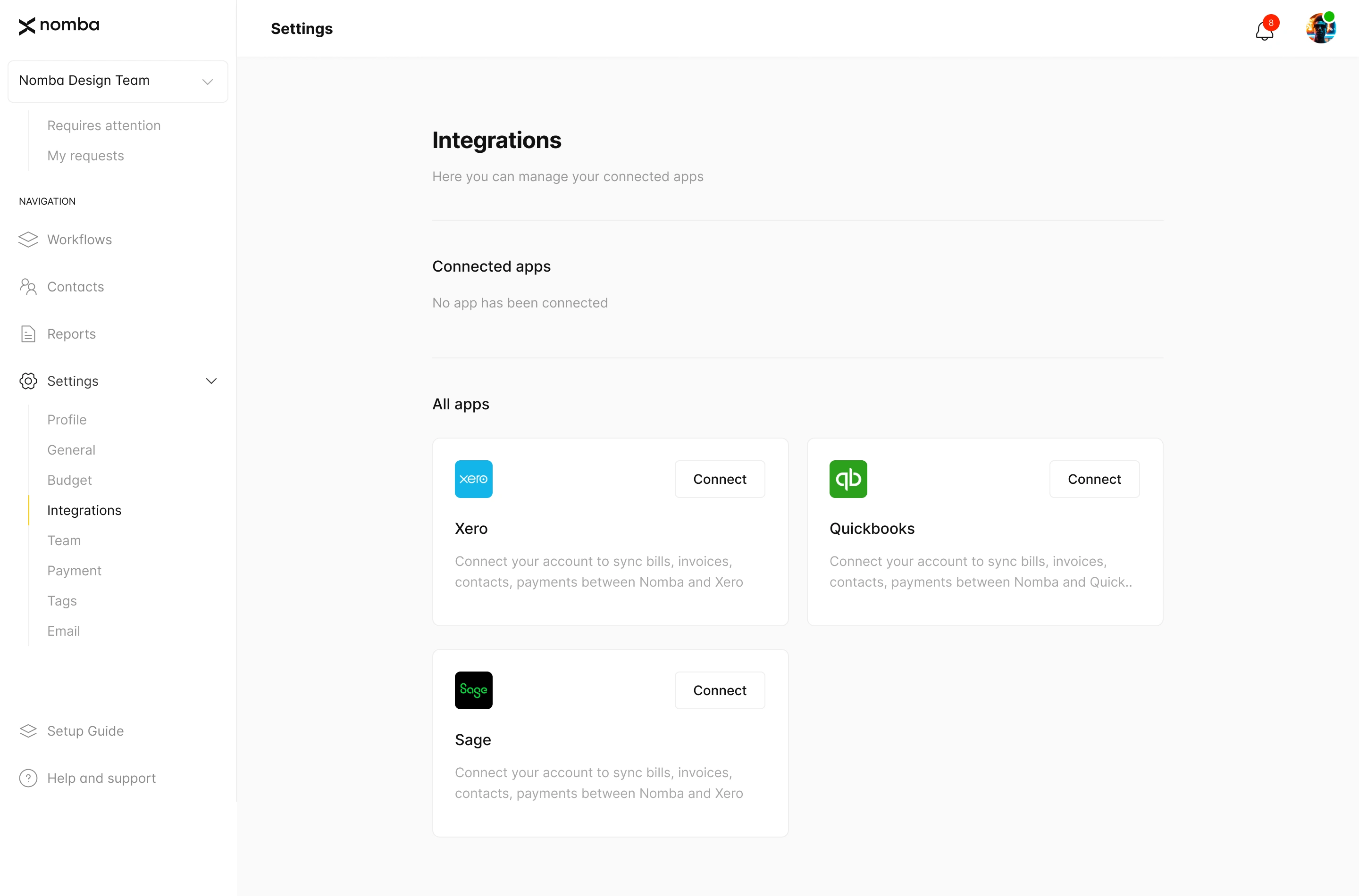Accounting Software Integrations - No connected apps