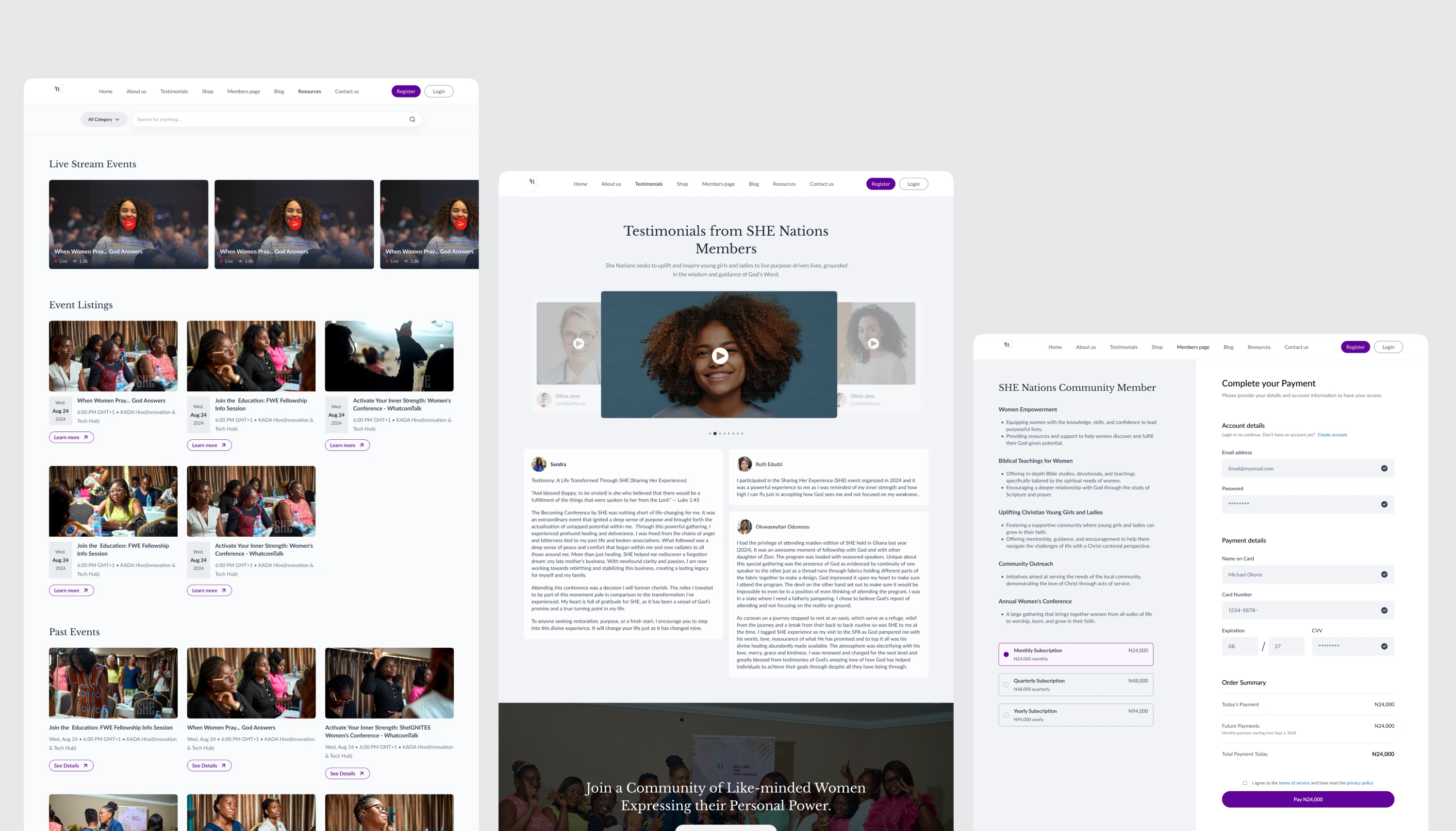 More UI Screens from SHE Nations Website