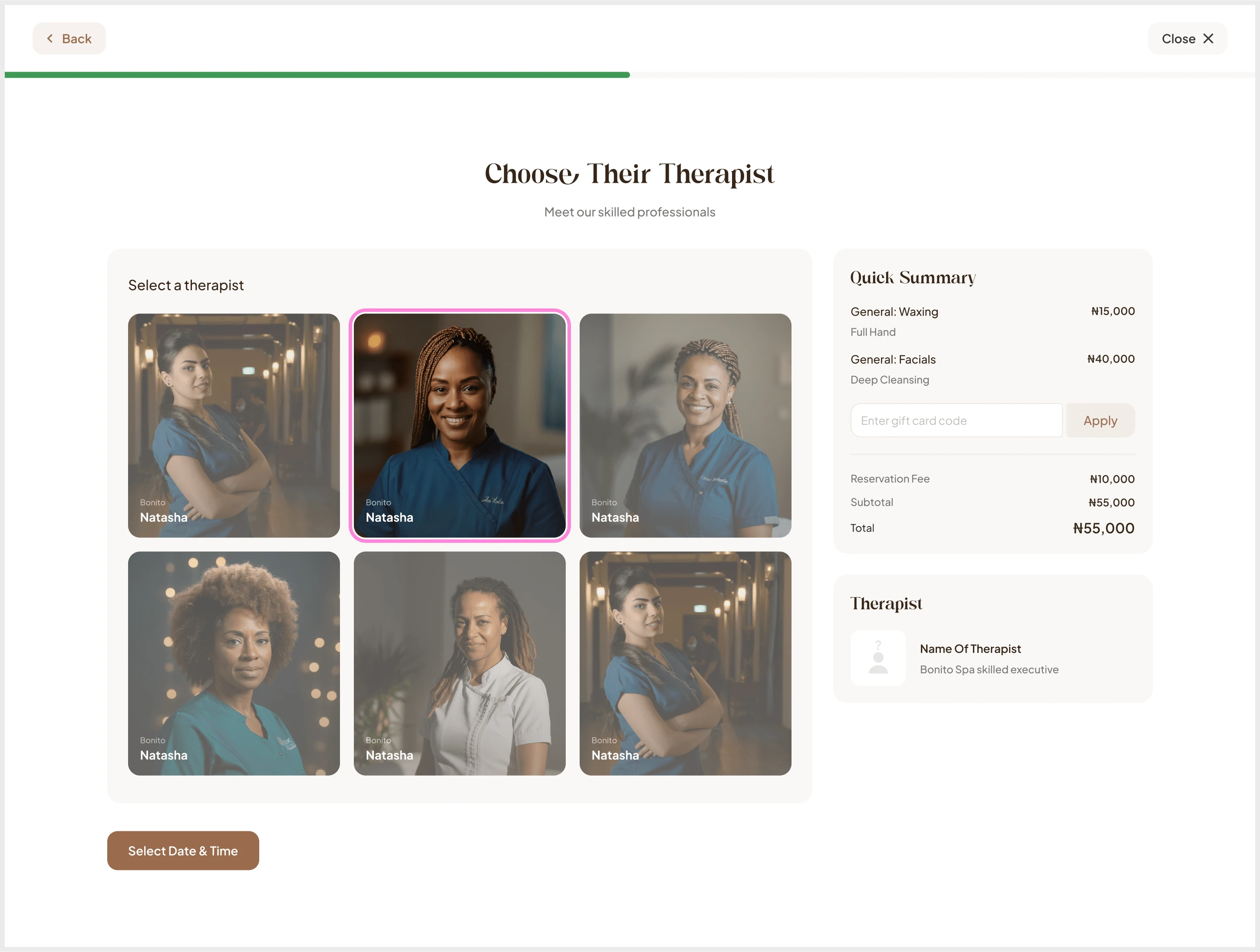 Booking Process - Select a Therapist