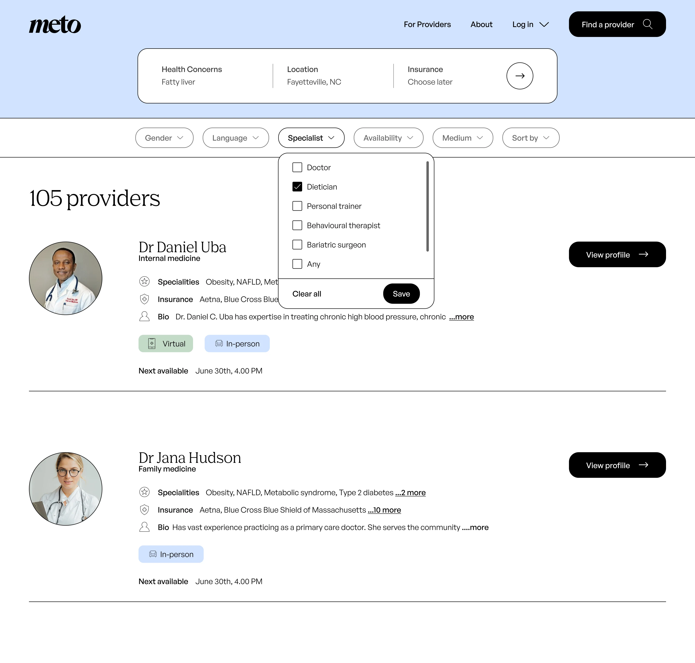 *Provider search interface with filters and results*
