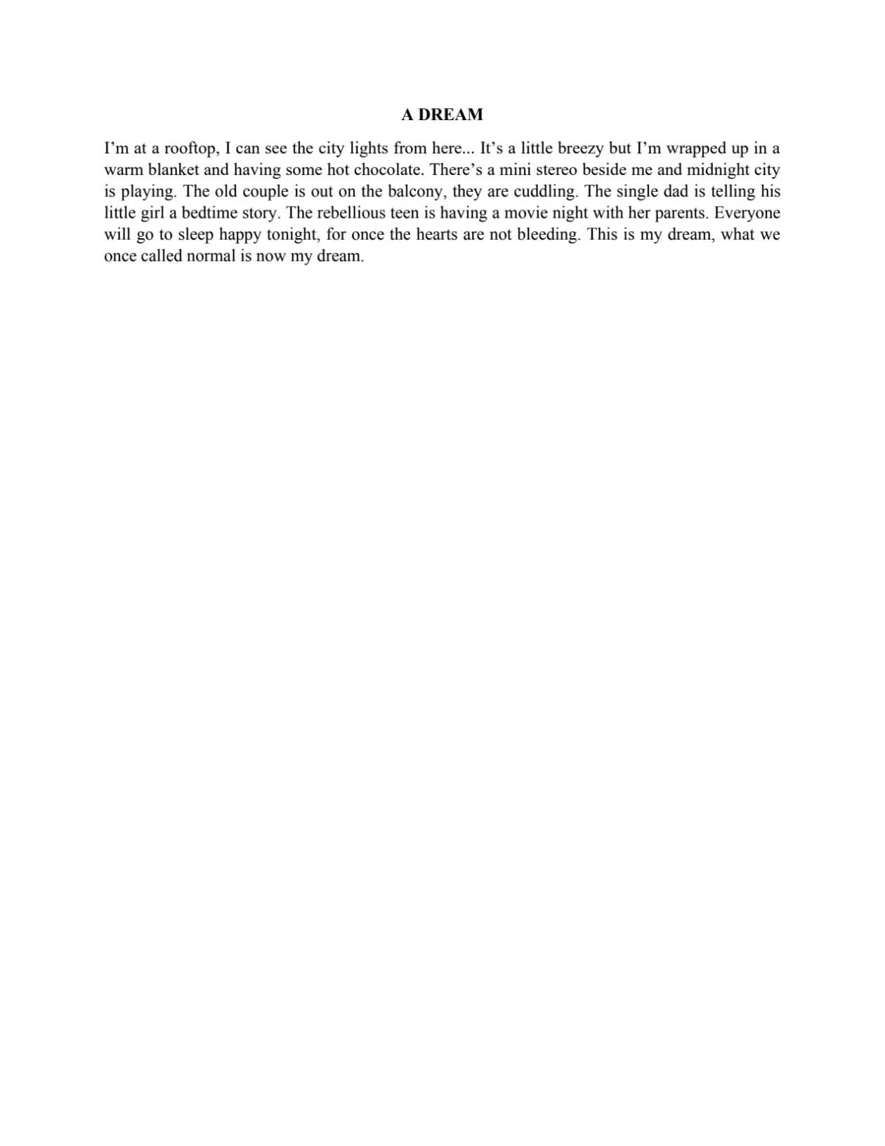 A sample of Short Fictional writing