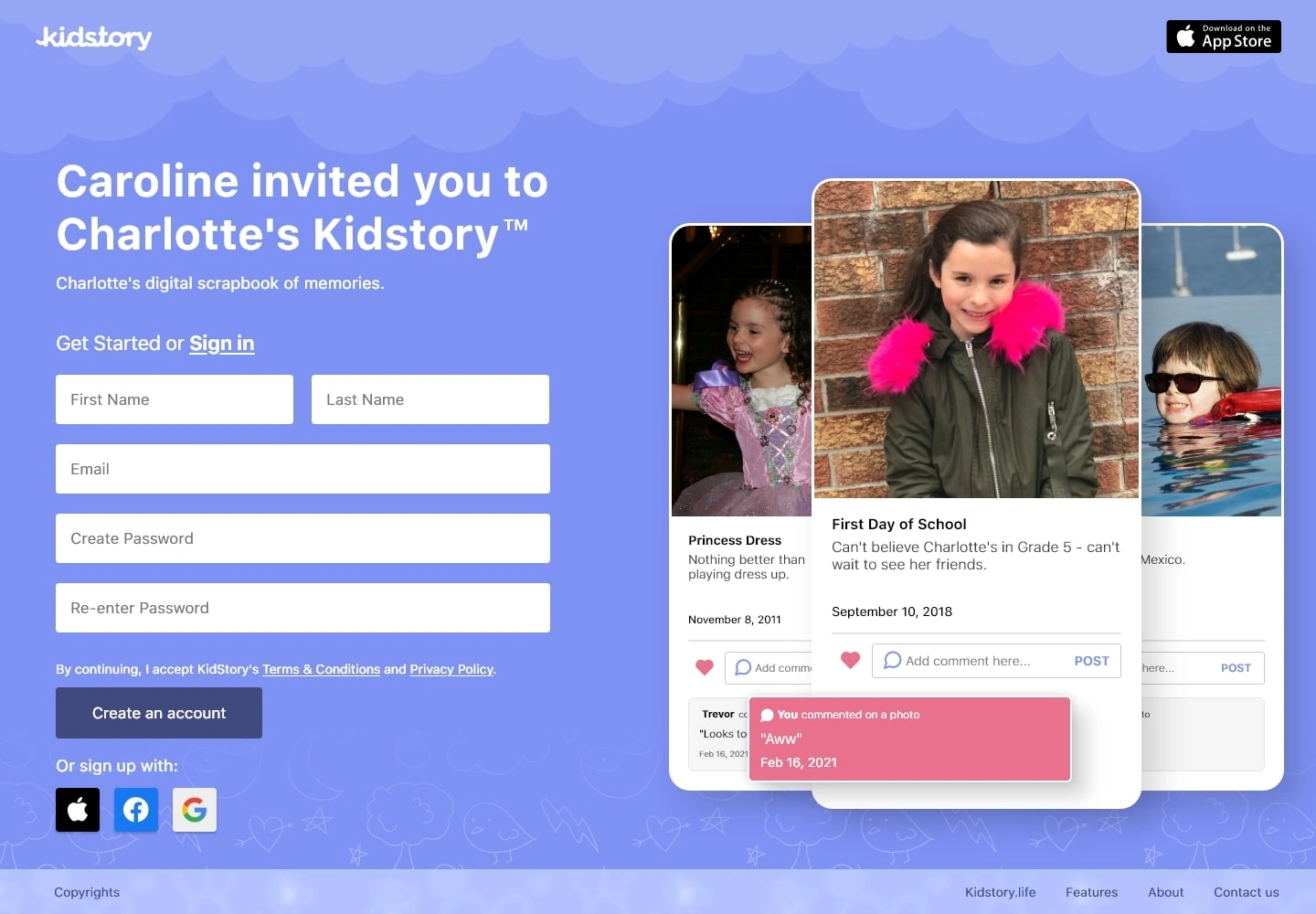 Kidstory webview Signin/Signup