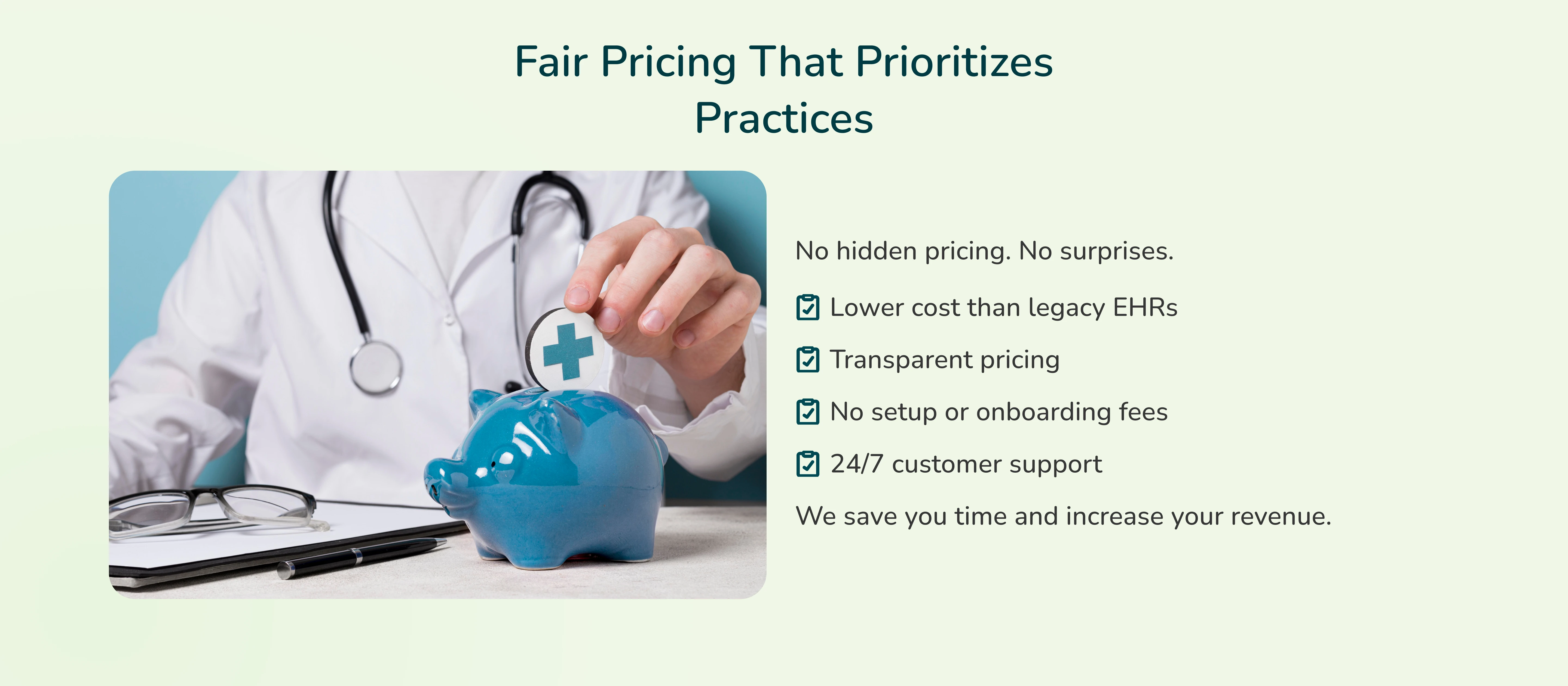 Pricing section of the landing page
