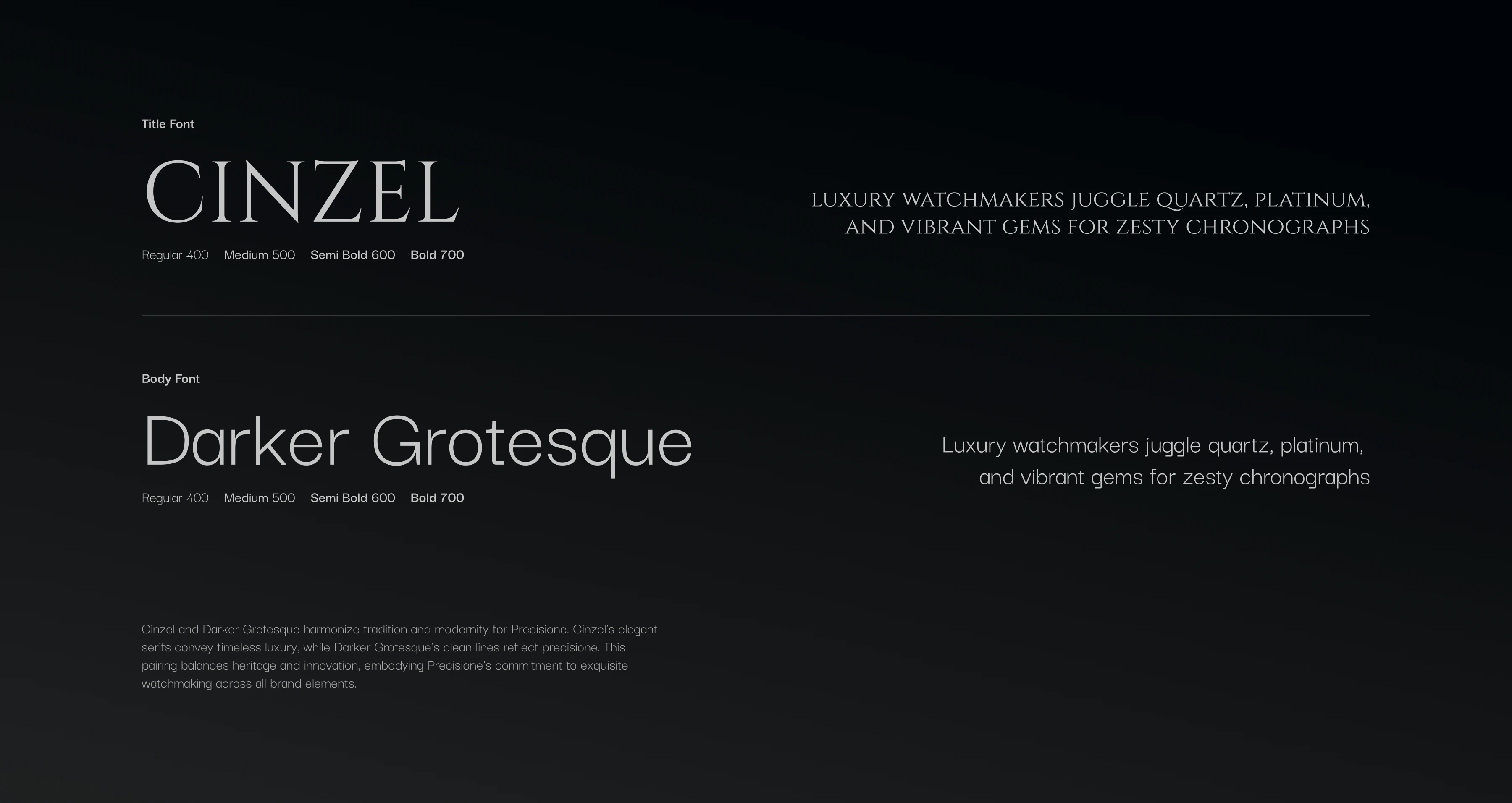 Two fonts were chosen to give the brand a strong sense of timeless luxury and modern clarity.