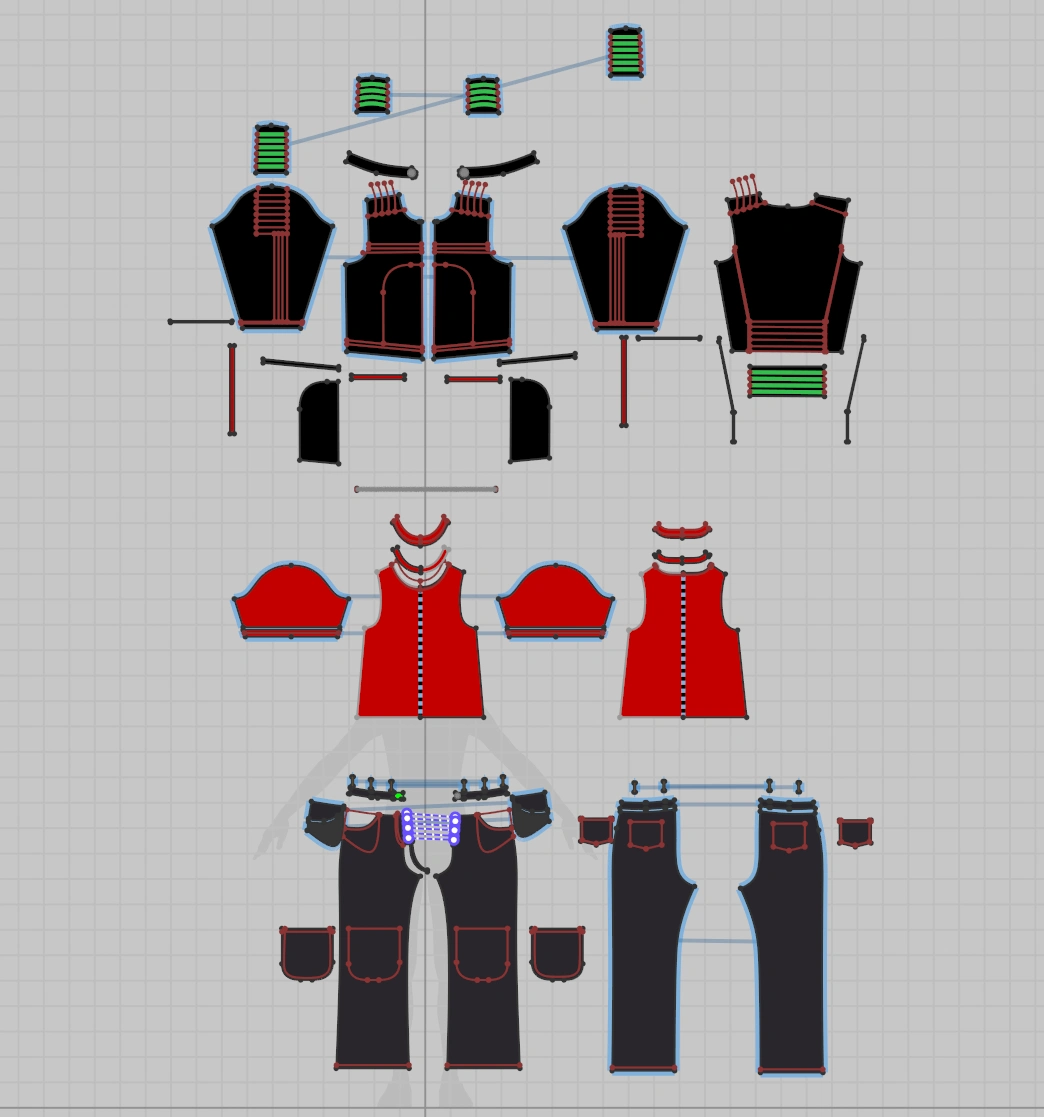 Patterns/UVs for each clothing item.
