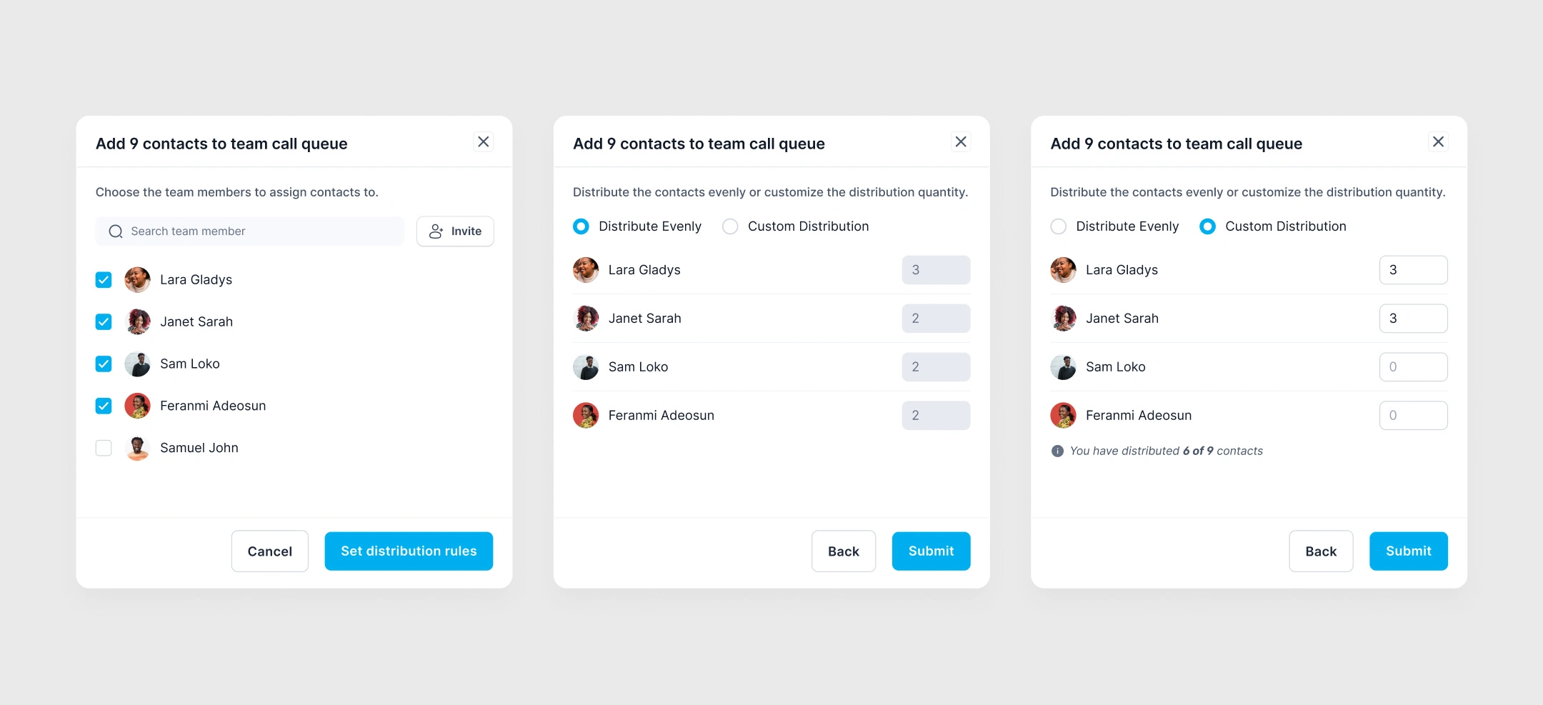 Adding contacts to multiple team member's call queue