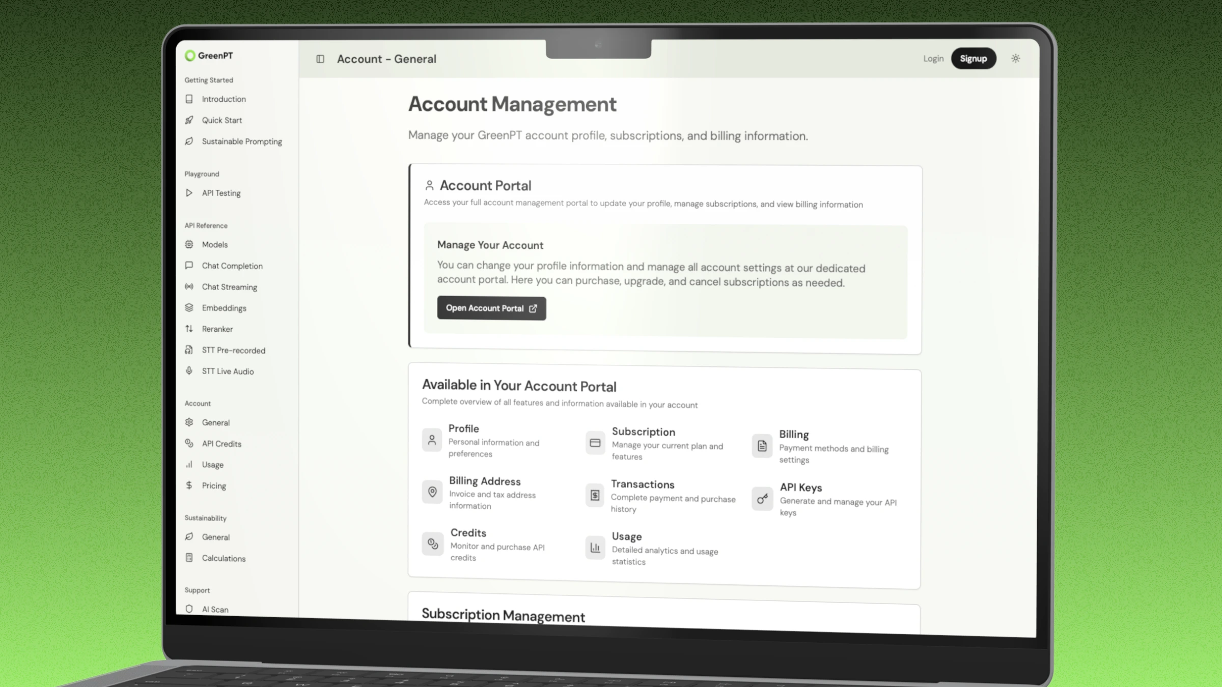 Everything that a customer might need if they want to understand how to use GreenPT in one simple to use documentation site