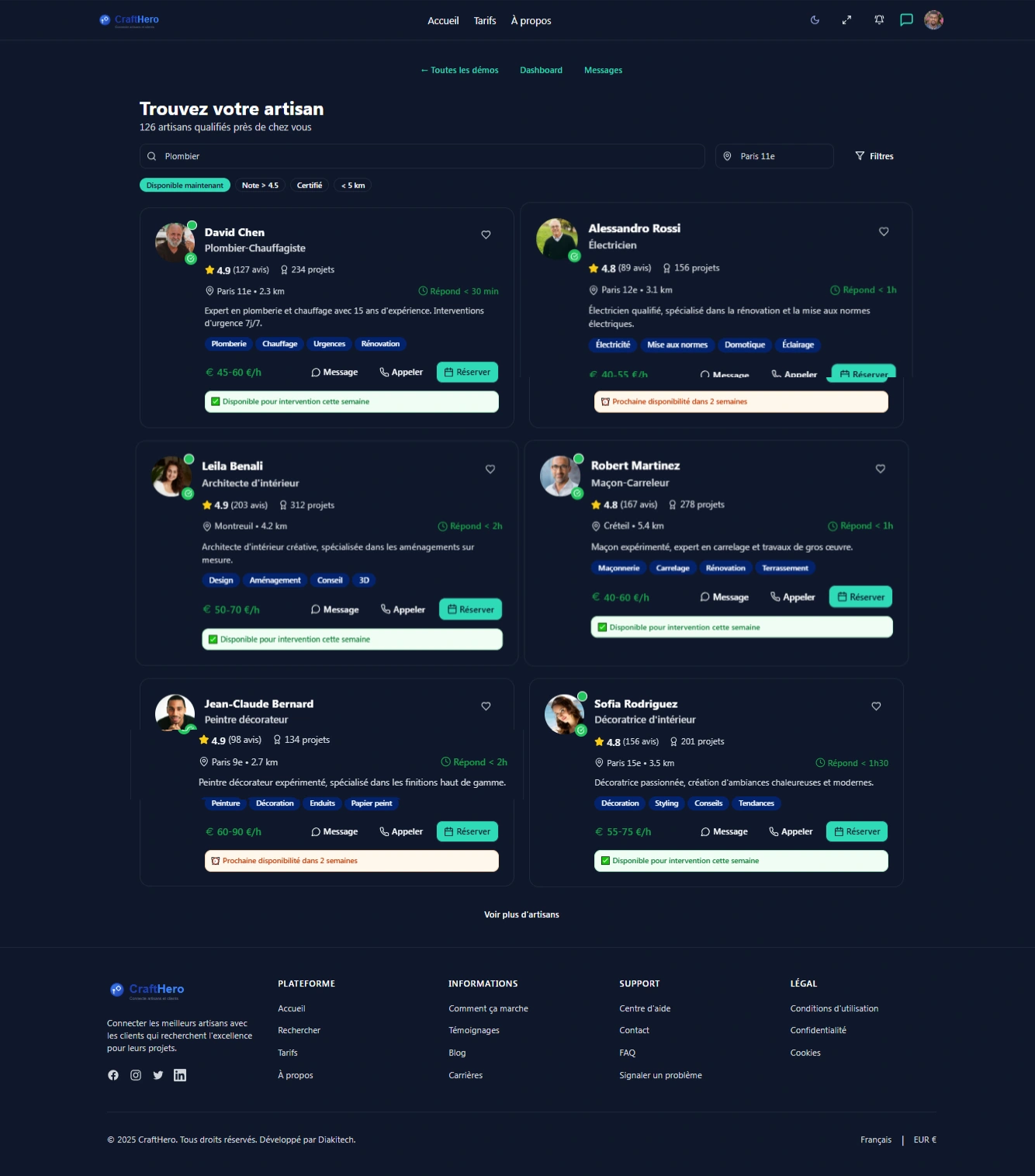 Craftsmen Search Page