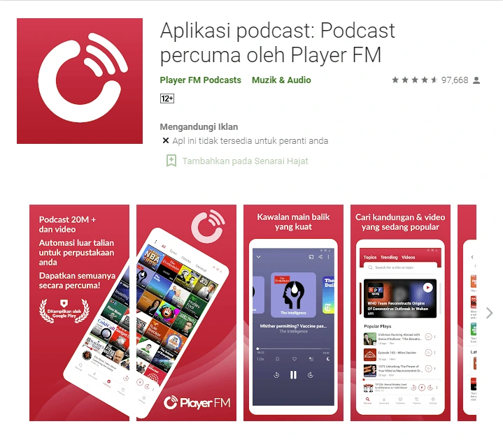 Player FM in Play Store, Malay version