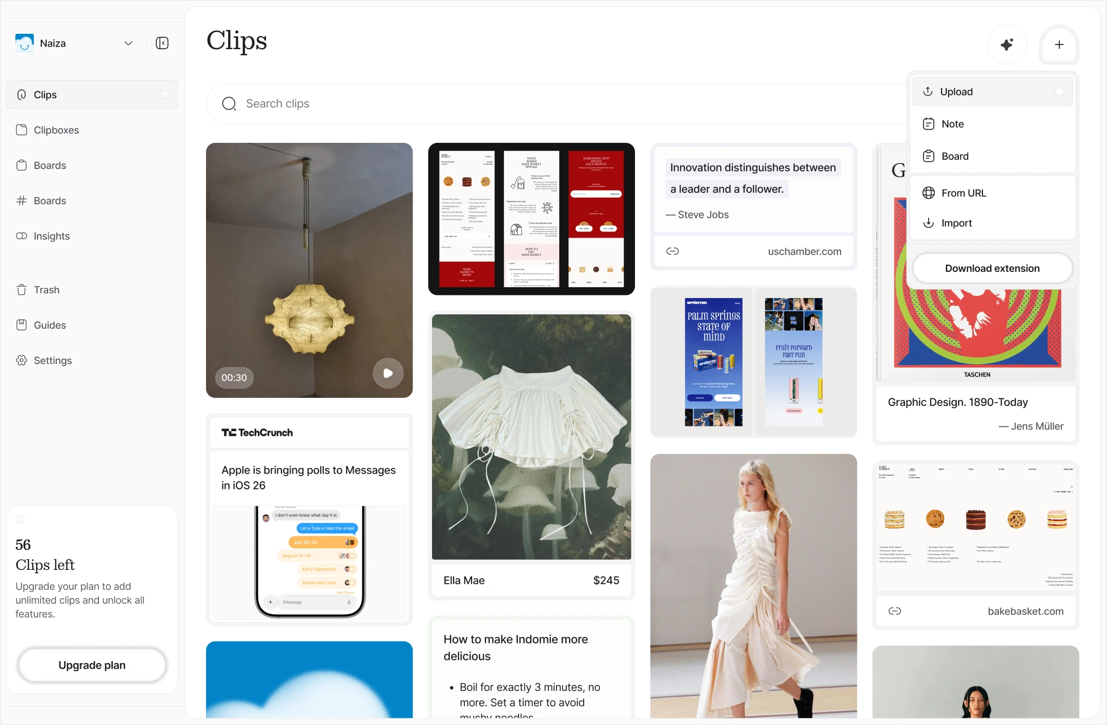 Main Dashboard with Upload Menu Expanded