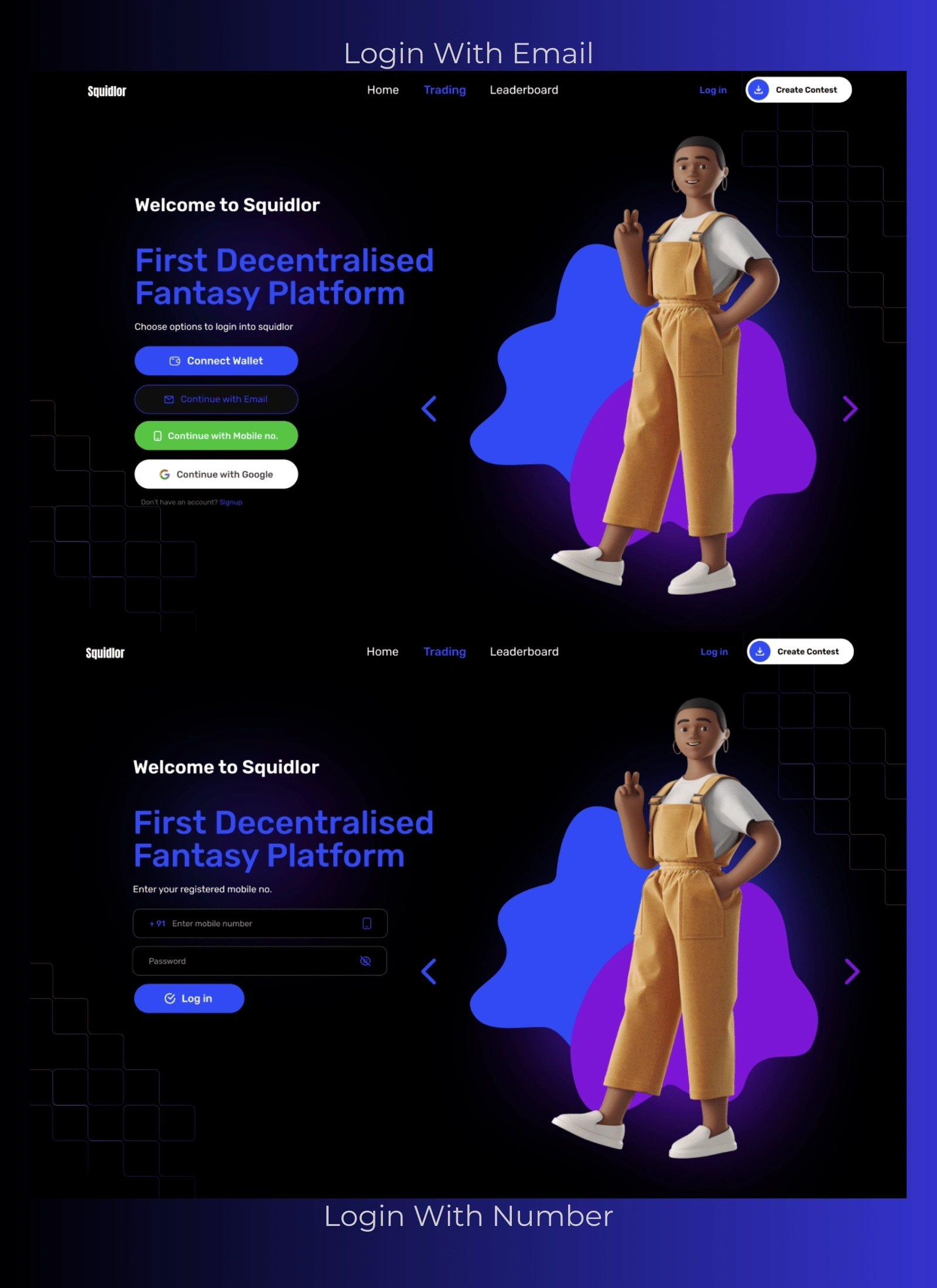 Log in using your email, phone number, or crypto wallet to dive back into the fantasy arena.
