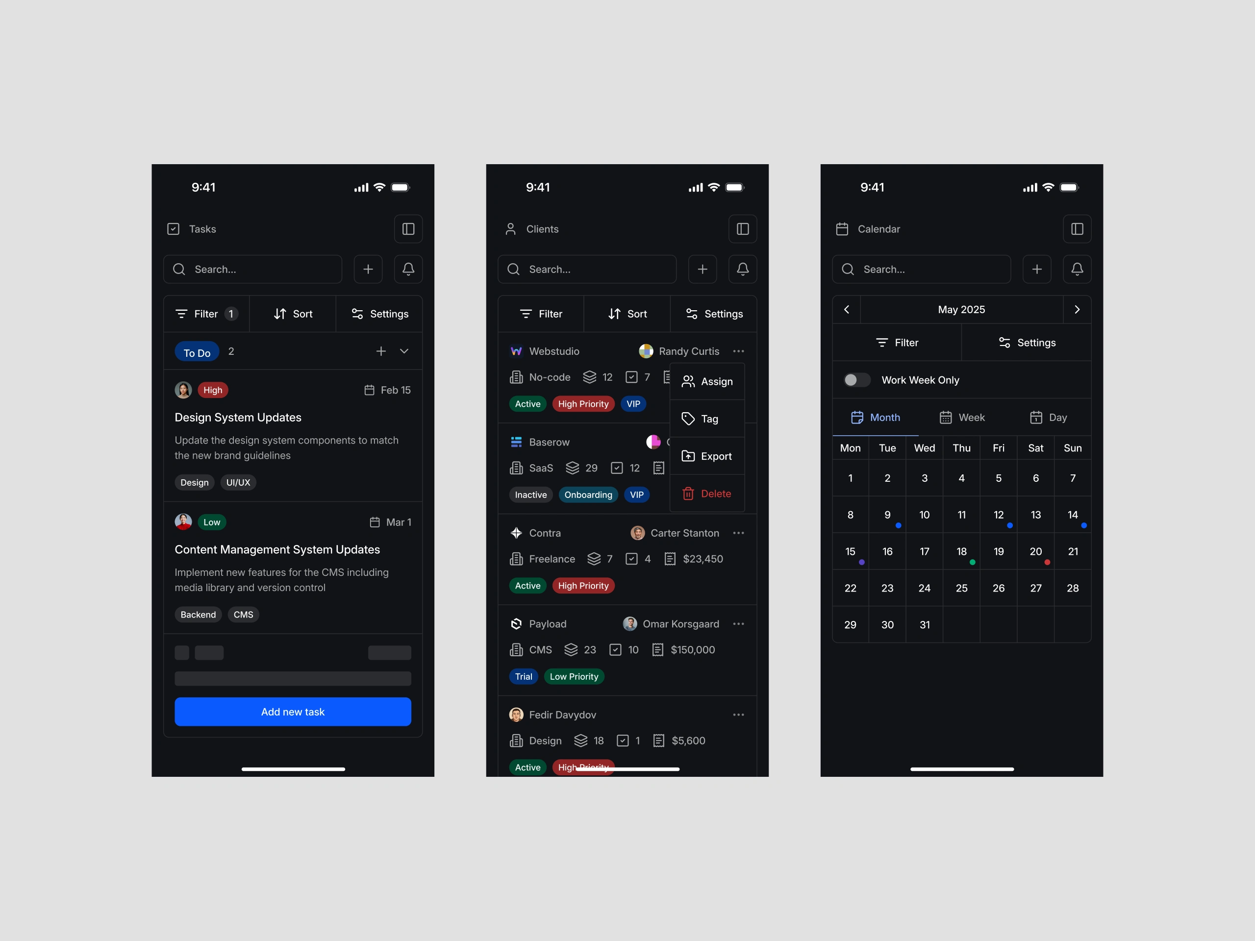 Mobile Screens Dark Mode