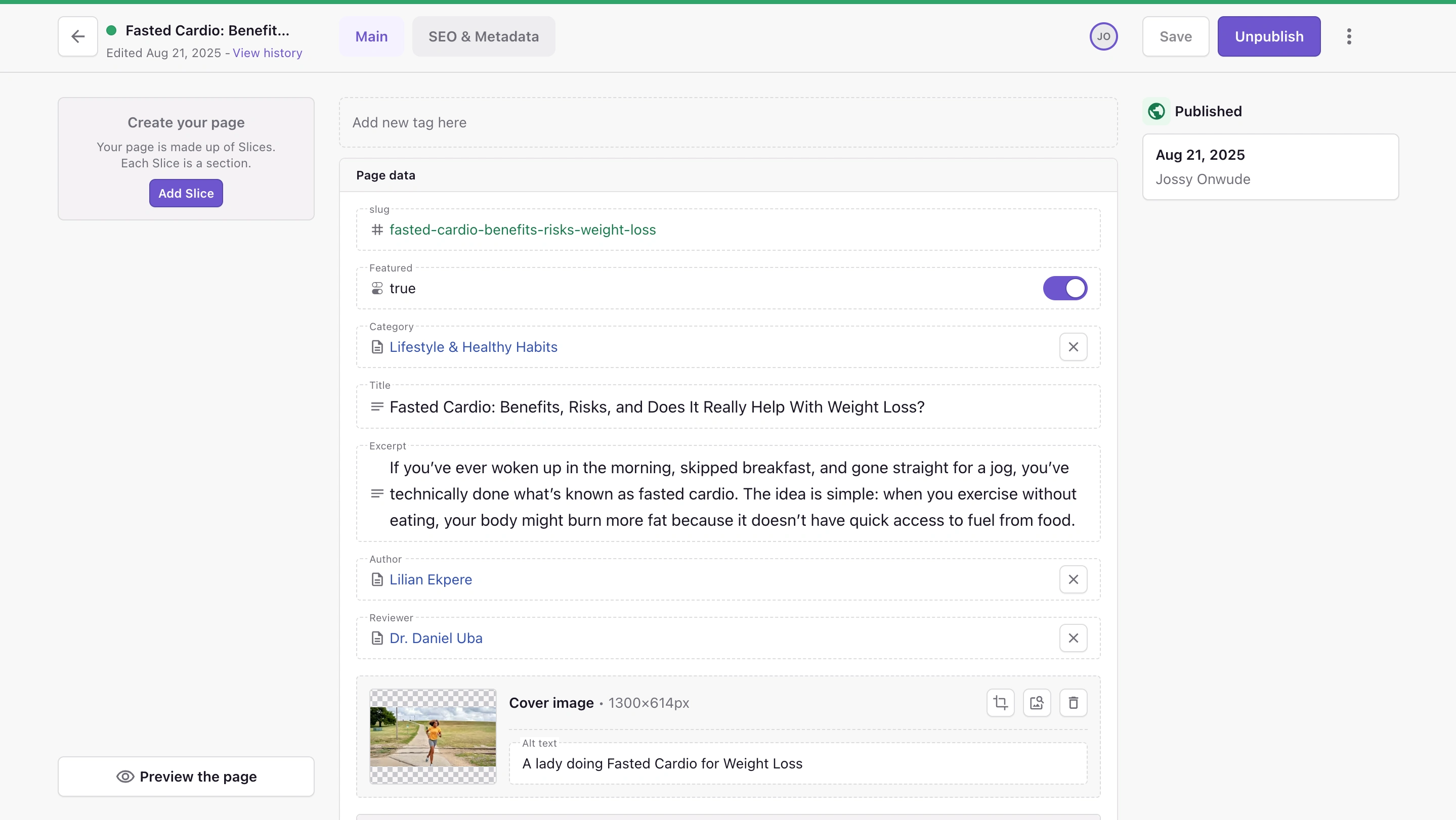 Prismic CMS interface