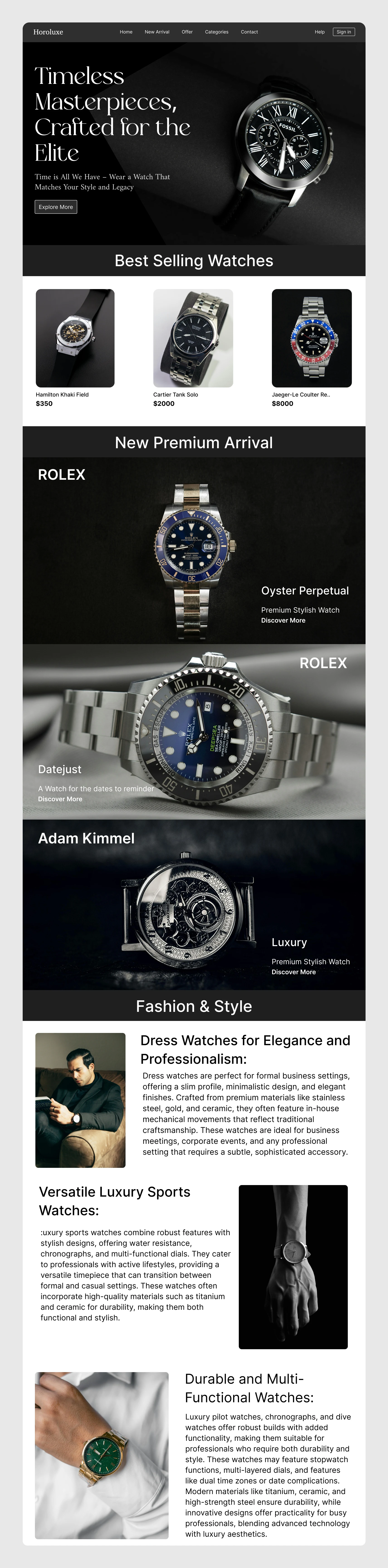Discover our exclusive range of luxury watches, showcased with stunning, high-quality images and in-depth product details. Experience a sleek, minimalist design that perfectly reflects the elegance of our brand.