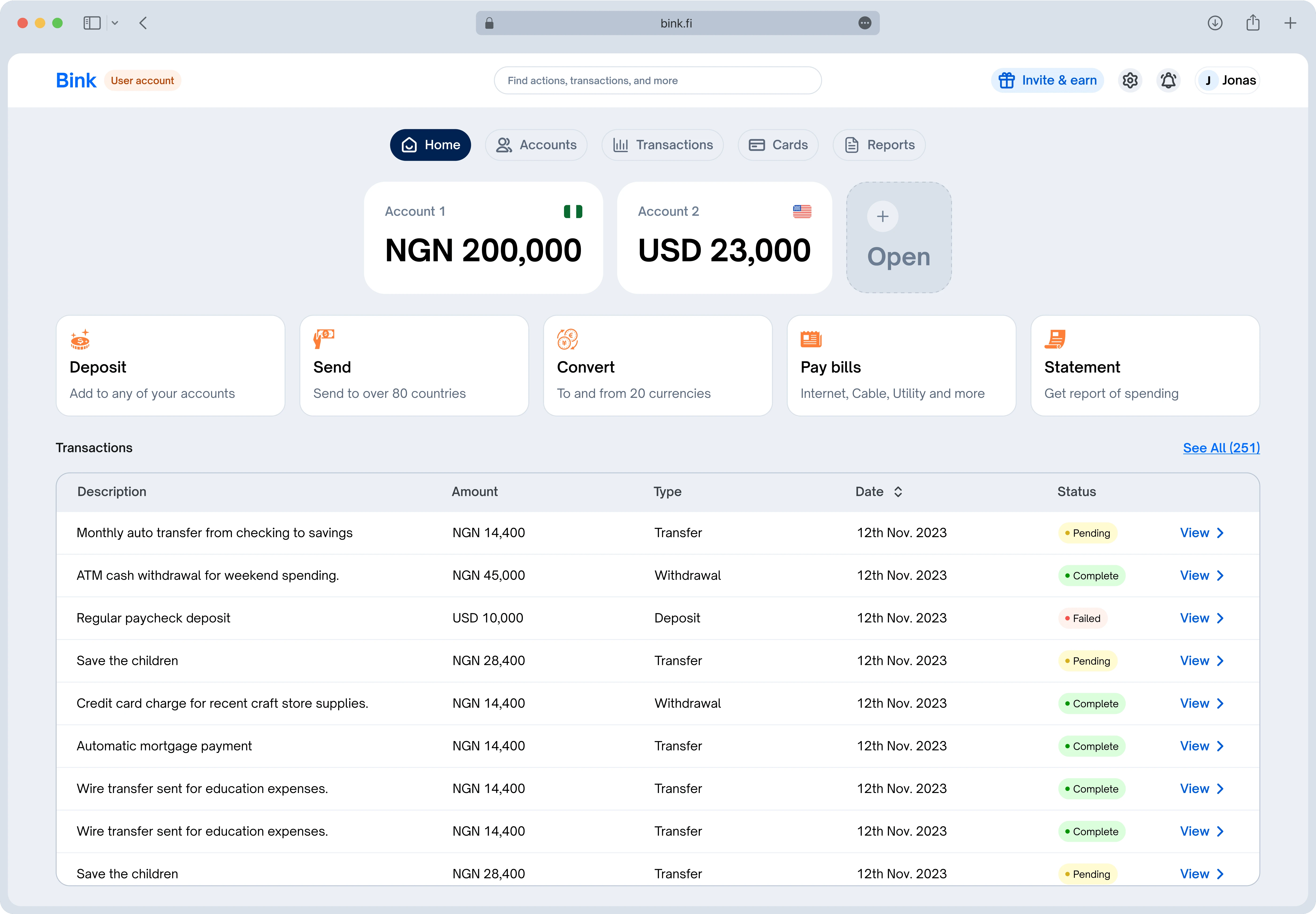 Finance dashboard