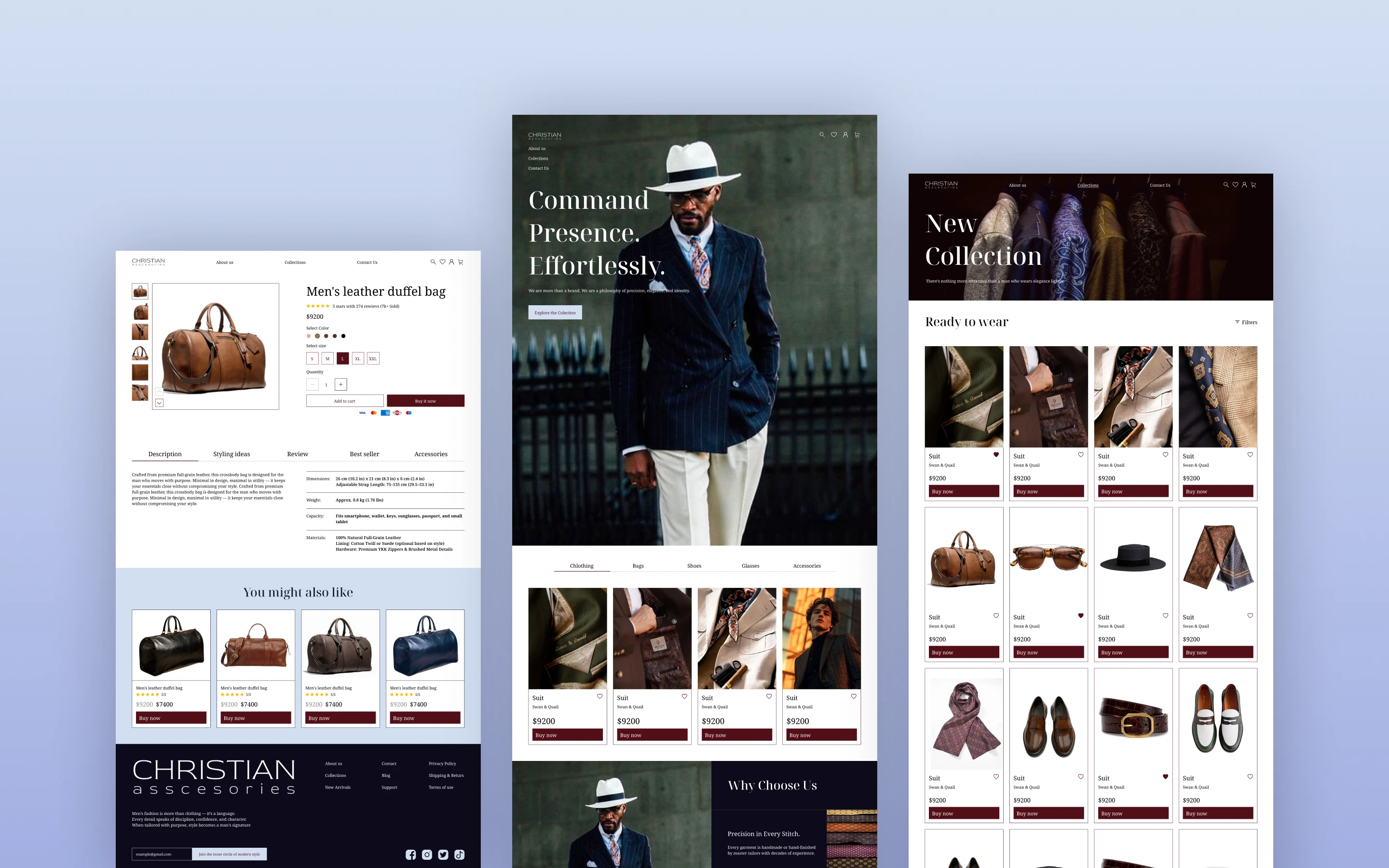 Sophisticated eCommerce design for a luxury men's brand , featuring refined product presentation, elegant typography, and a seamless shopping experience.