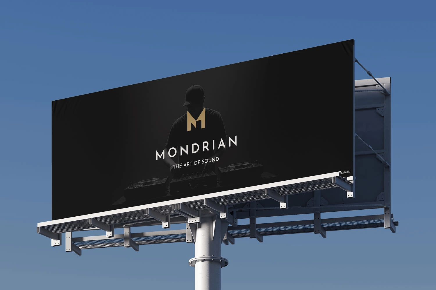 Large-scale billboard application demonstrating Mondrian’s logo, tagline, and visual tone.