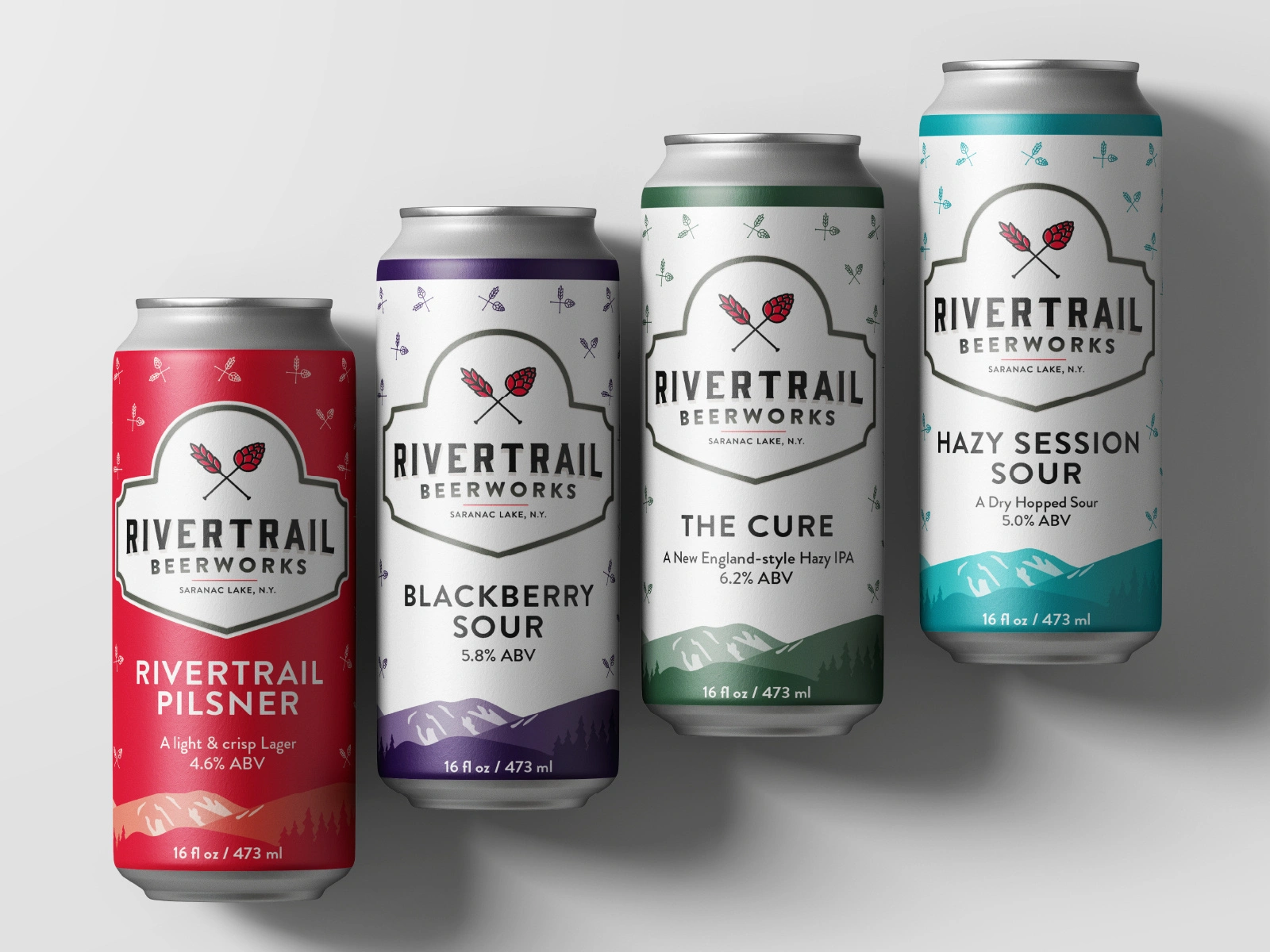 Can labels for RiverTrail Beerworks.