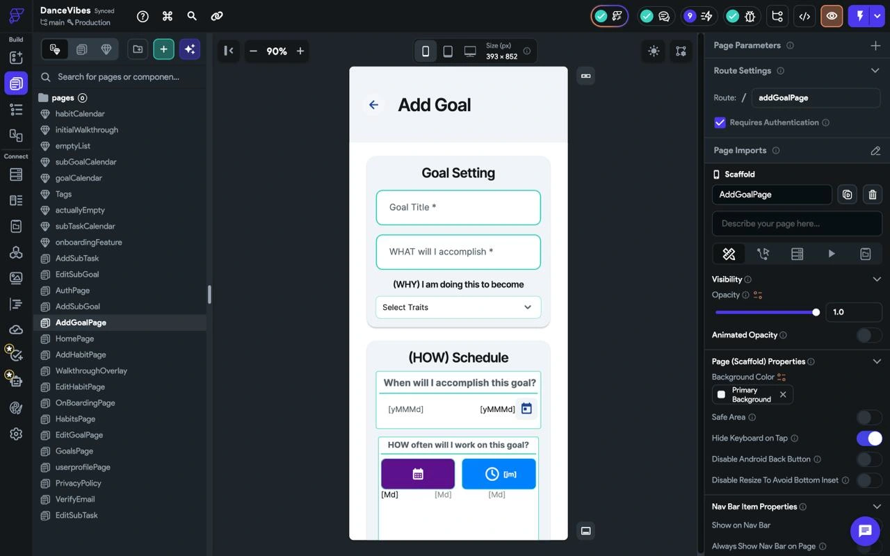App overview of Goal Setting