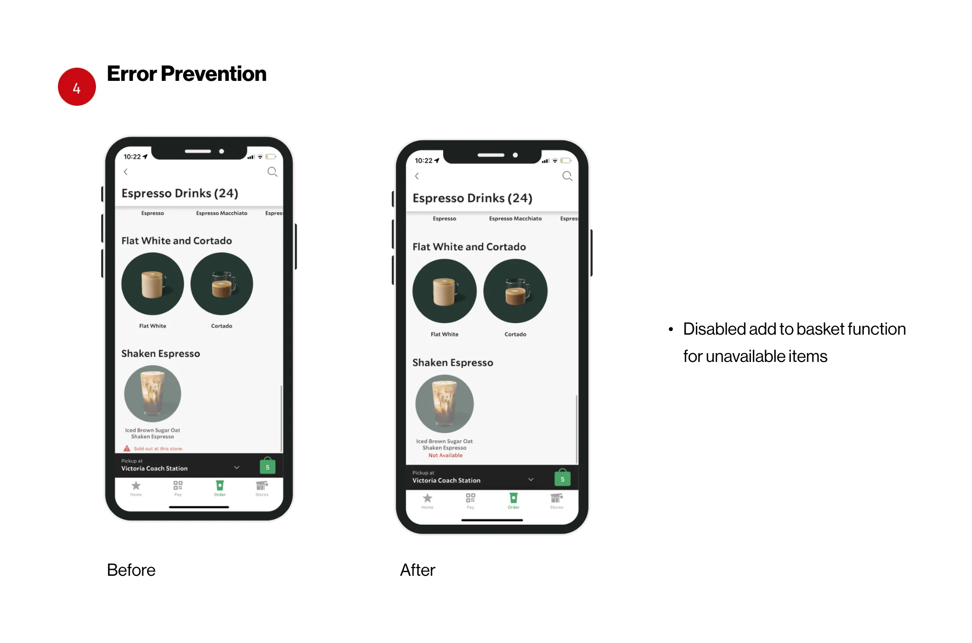 Original rating of 4 (catastrophe) for Error prevention: The system should prevent errors from occurring and help users recover from mistakes. Redesign demonstrates possible solution.