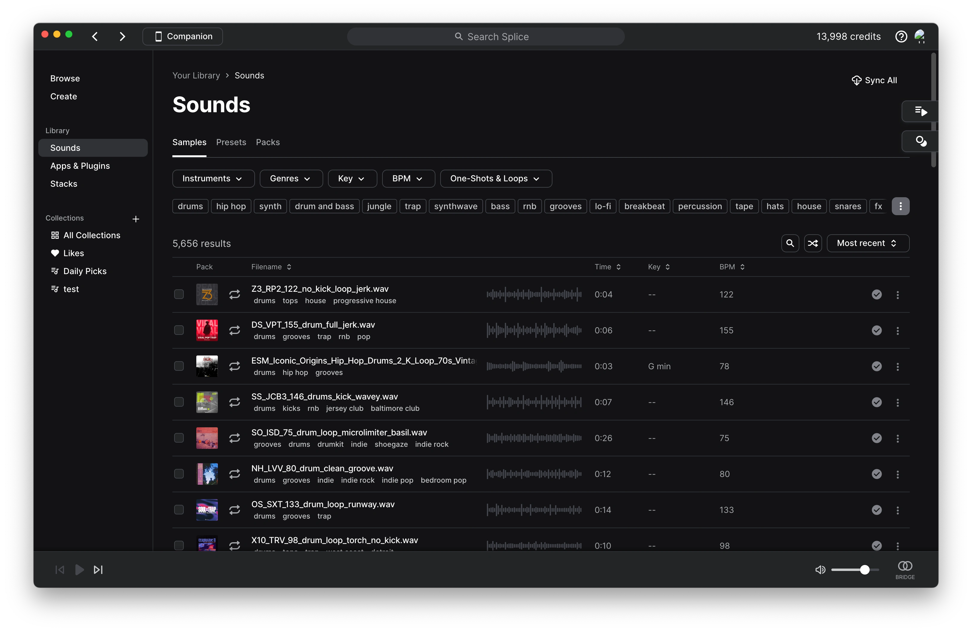 Splice Desktop: Sounds Tab