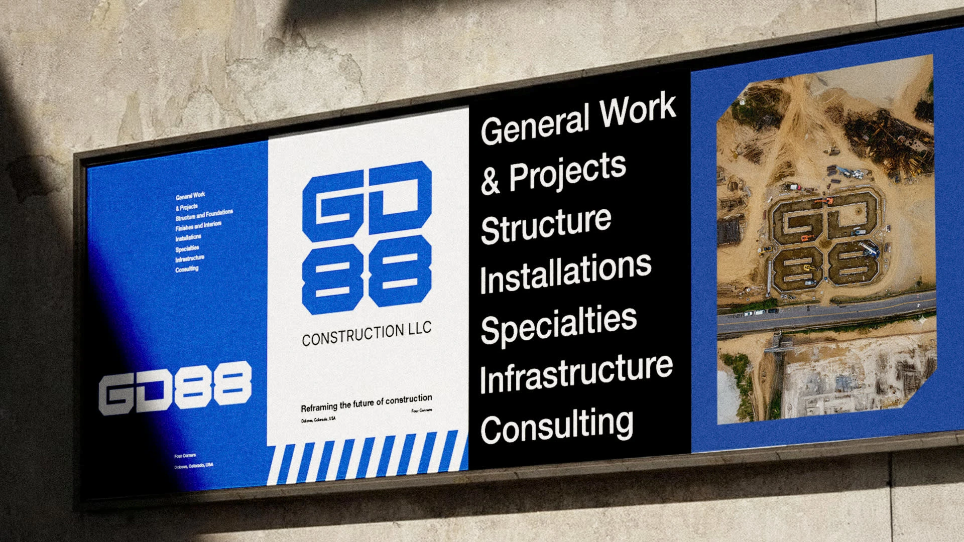 High-Impact Application: Outdoor Billboards. The identity was tested for maximum visibility in public spaces. These billboard and industrial signage applications showcase how the brand maintains its strength and legibility at a large scale, ensuring the GD88 name is highly impactful and memorable in high-traffic areas of Four Corners.
