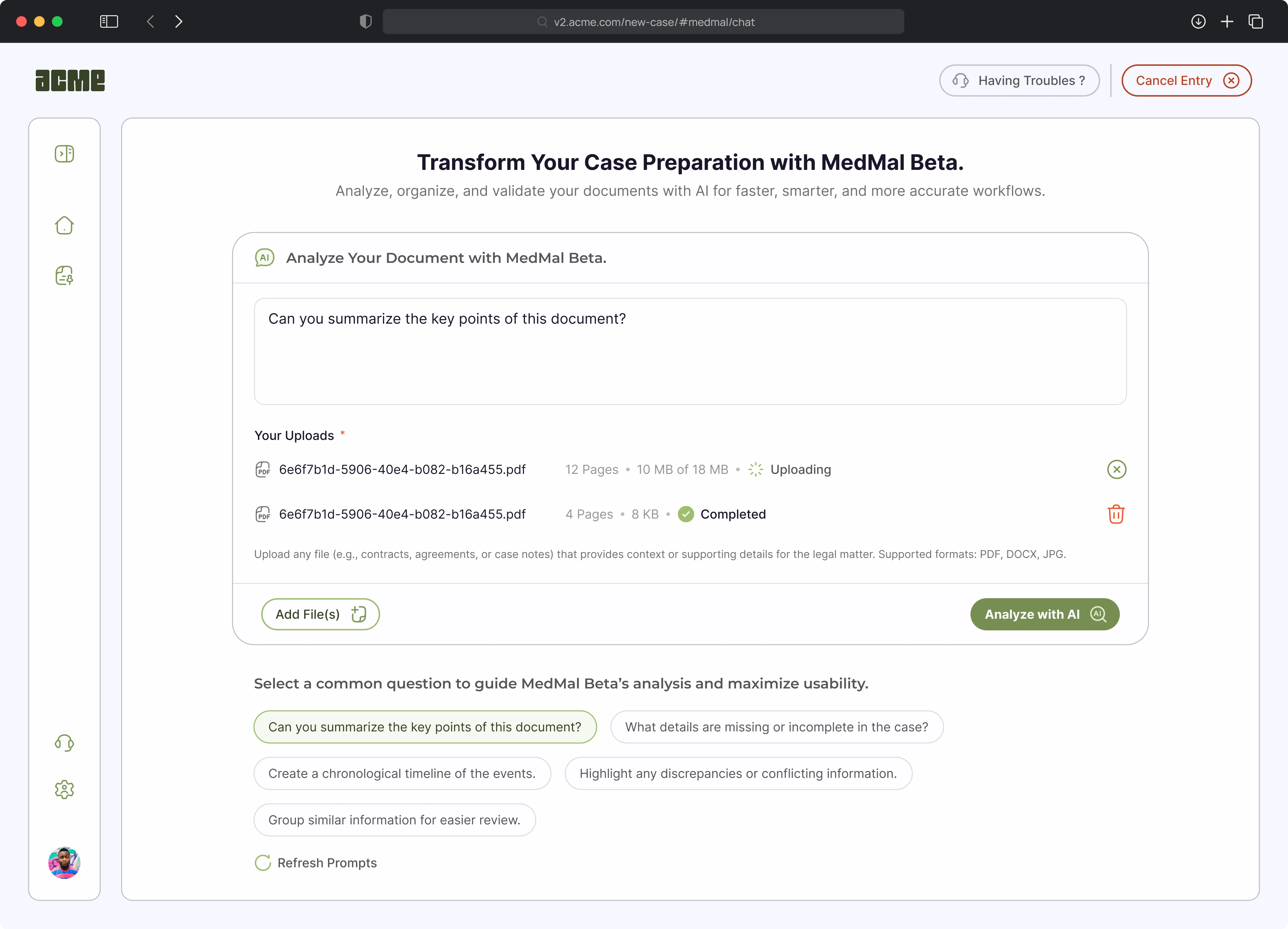 Legal - New Case (Med-Mal Chatbot)