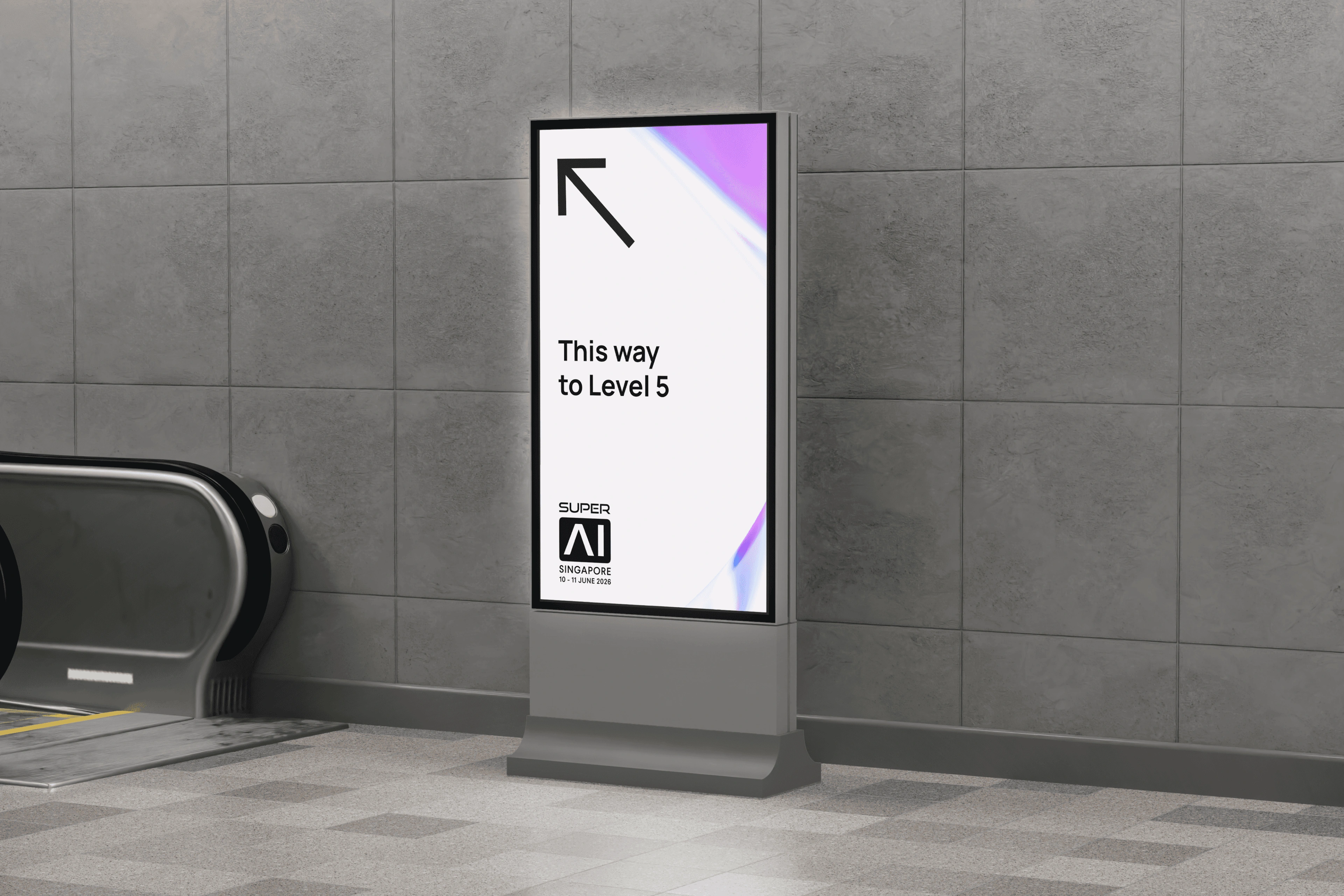 SuperAI wayfinding mock up on a digital display
