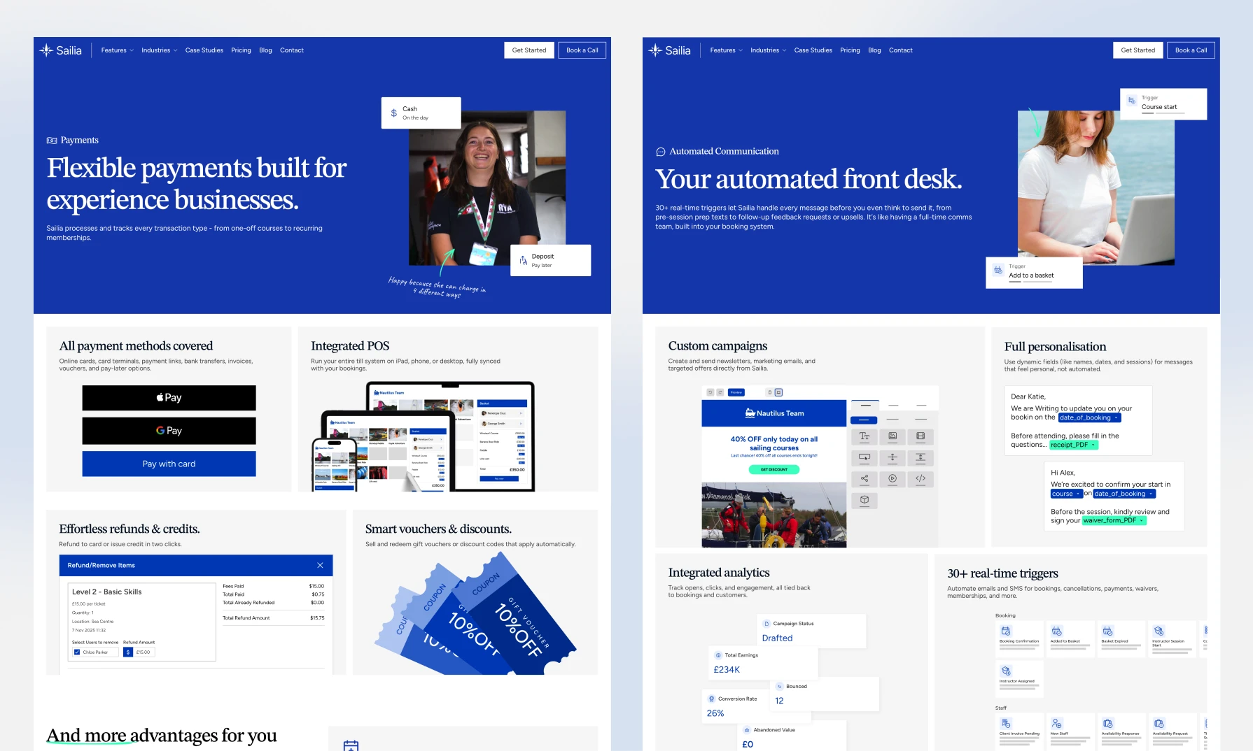 Payments page and automated communication page