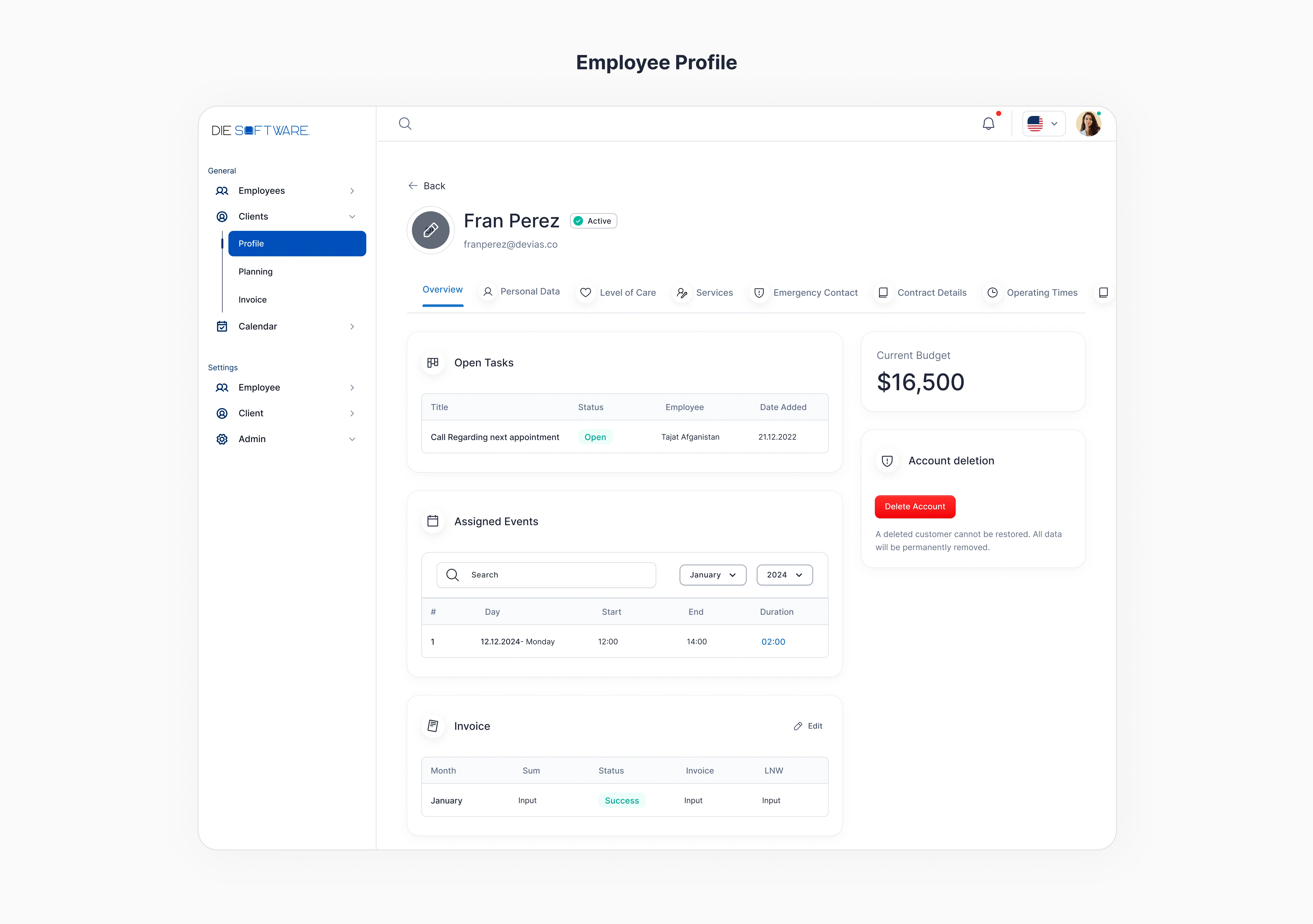 Manage Employee Profile and all detailed information relating to the employee