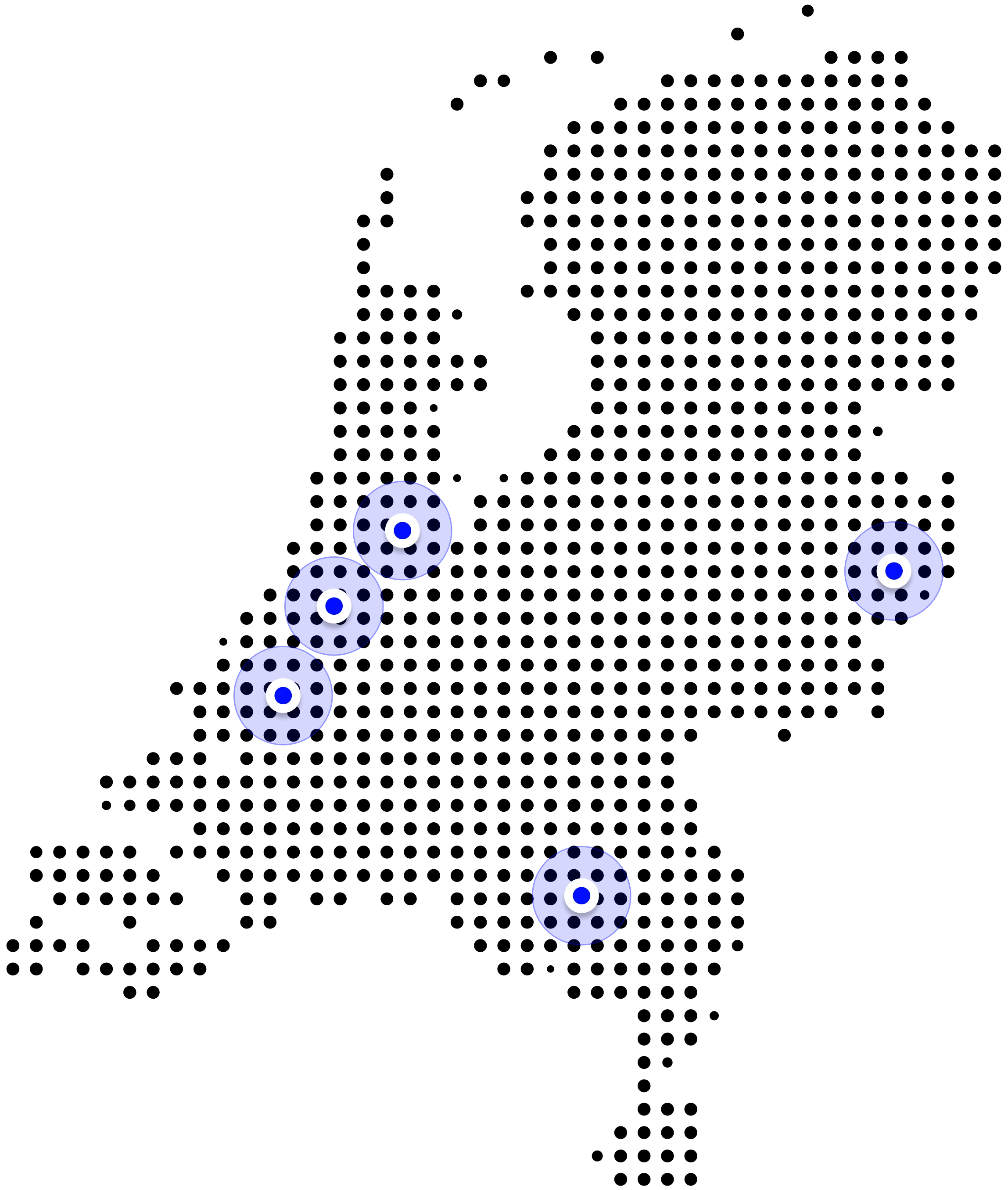 Different locations of the Hubs