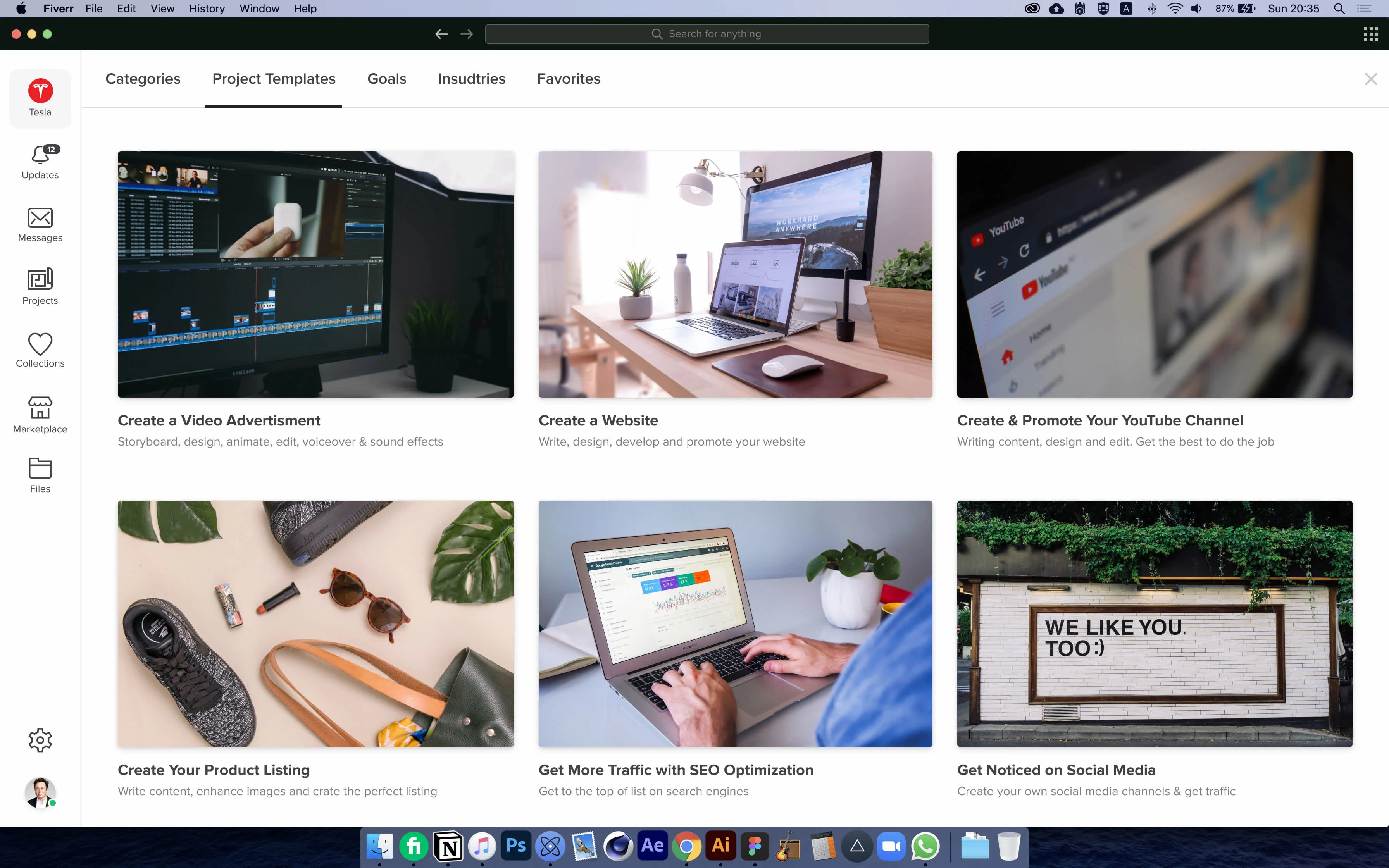 Project template screen