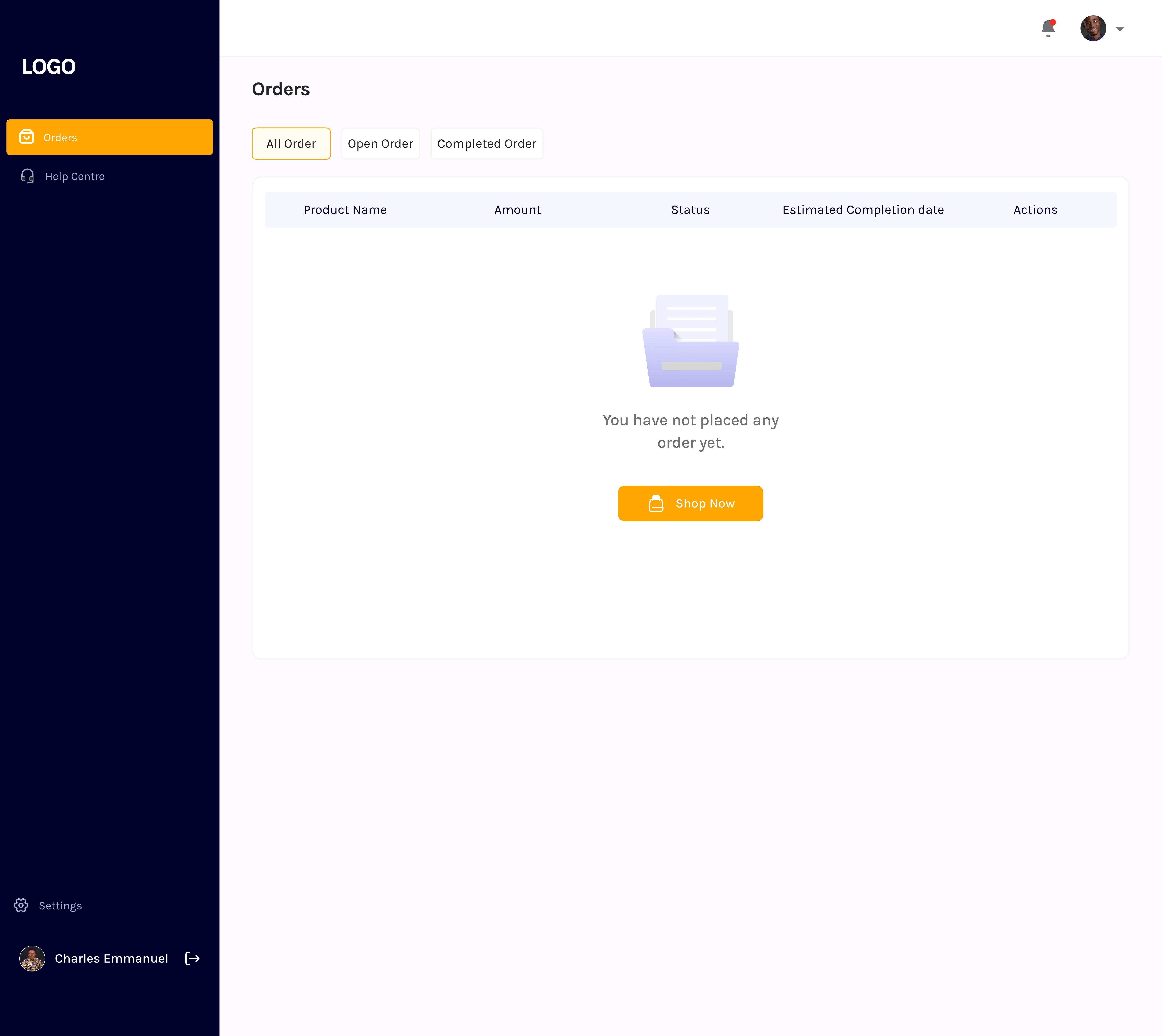 Order page - Empty State