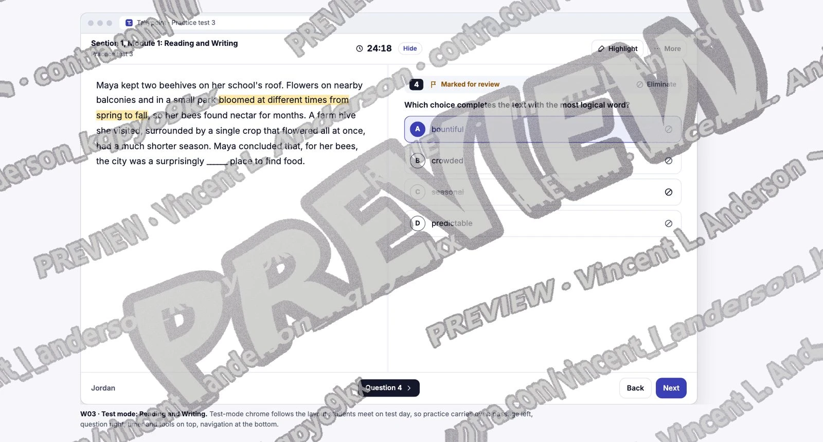Web: full-length practice test, Reading and Writing