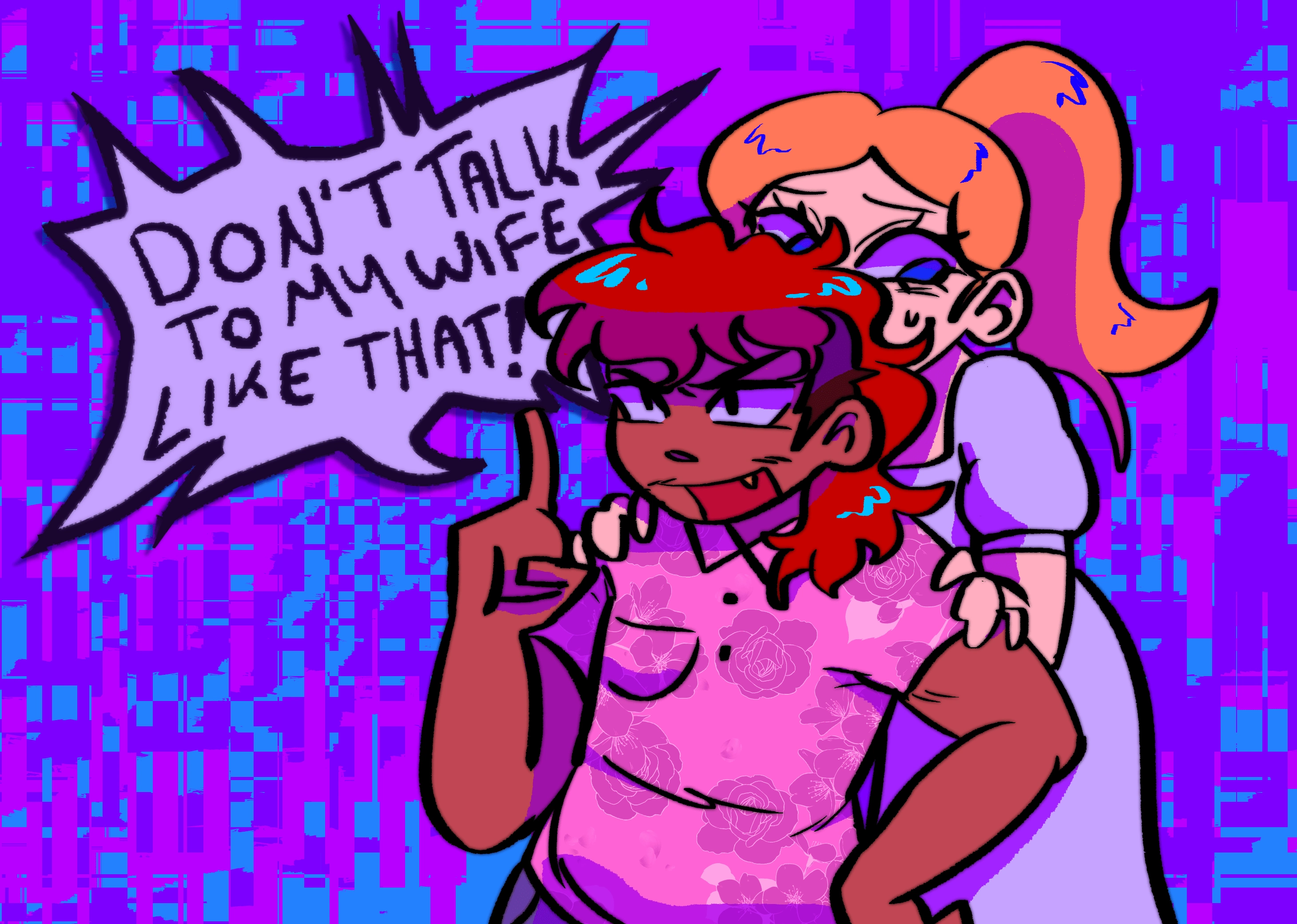 Drawing of two of my OCs, done on Clip Studio Paint.