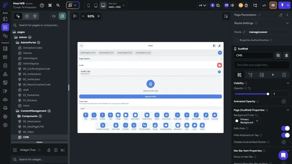 HearWB CMS being developed in FlutterFlow by InfiniteUp