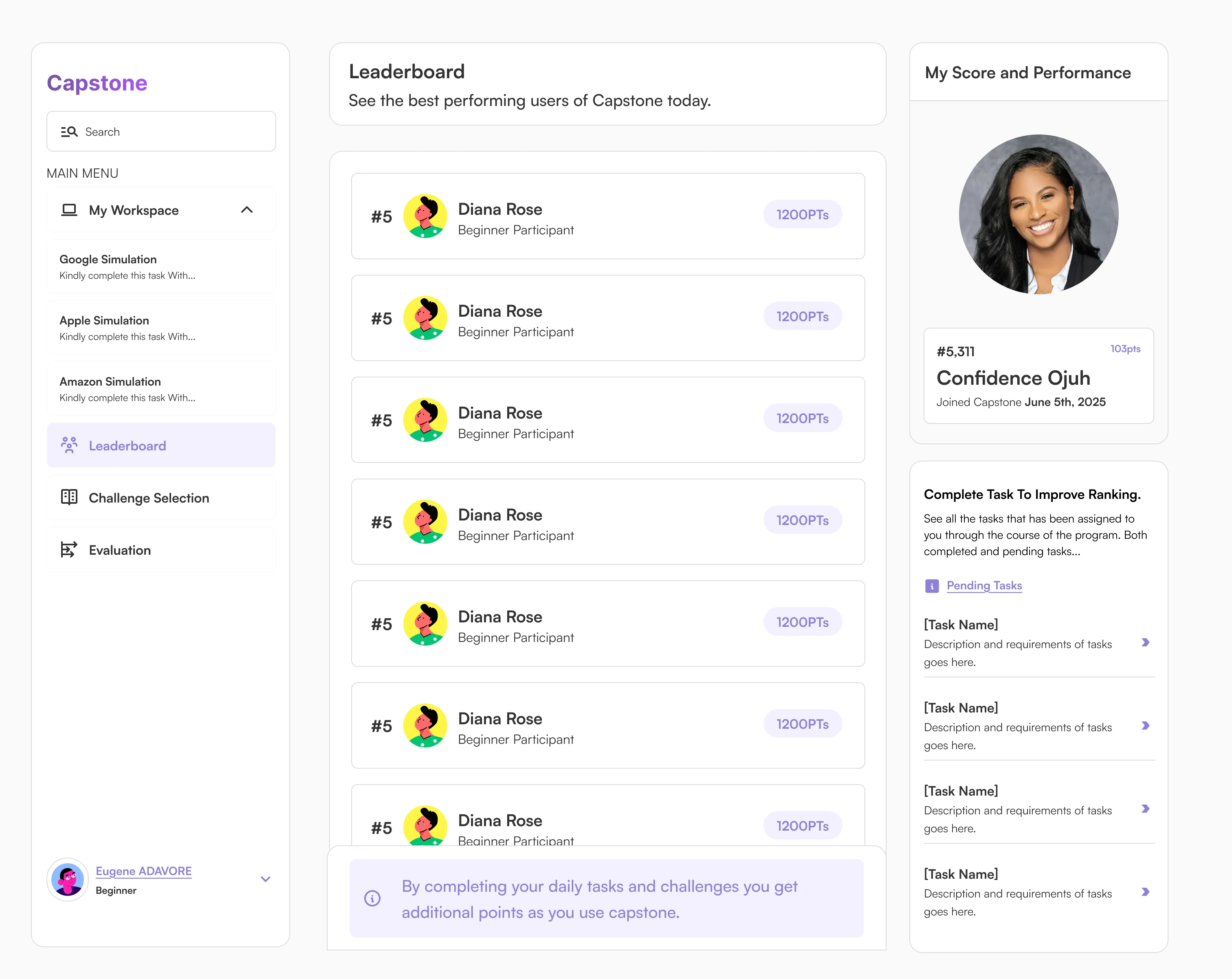 Screenshot of leaderboard part of the system.