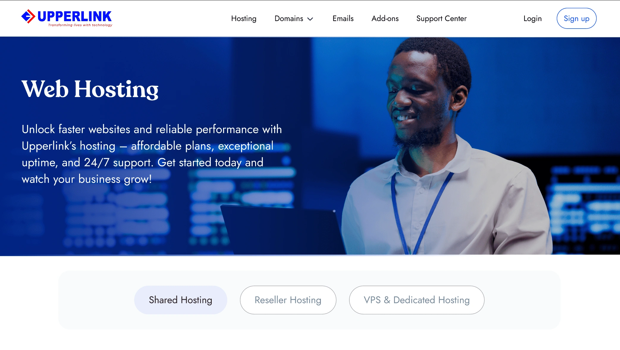 redesign for web hosting hero section with easy navigation to different sections