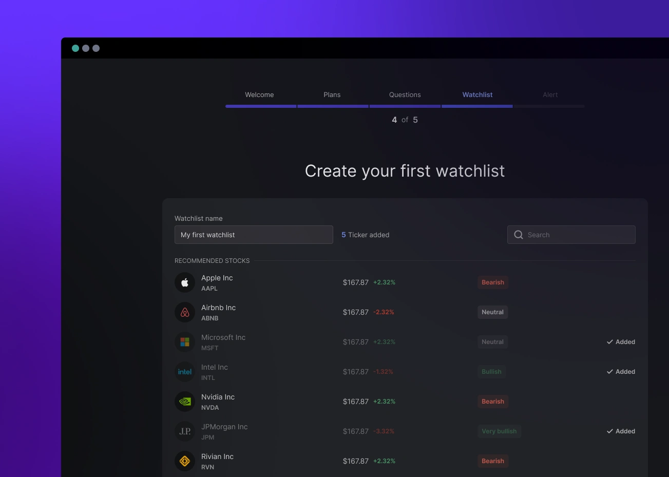 Onboarding -- create first watchlist