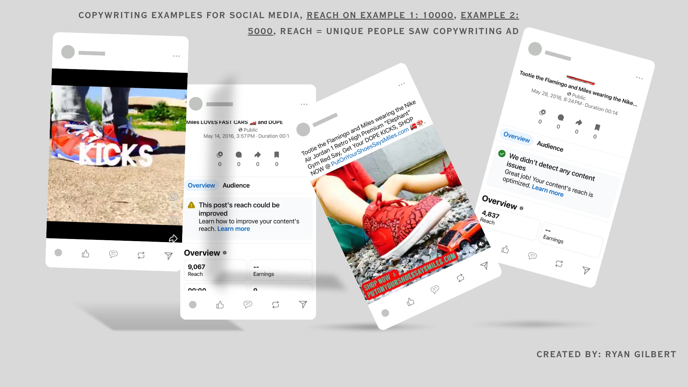 Copywriting Examples and Reach Numbers
