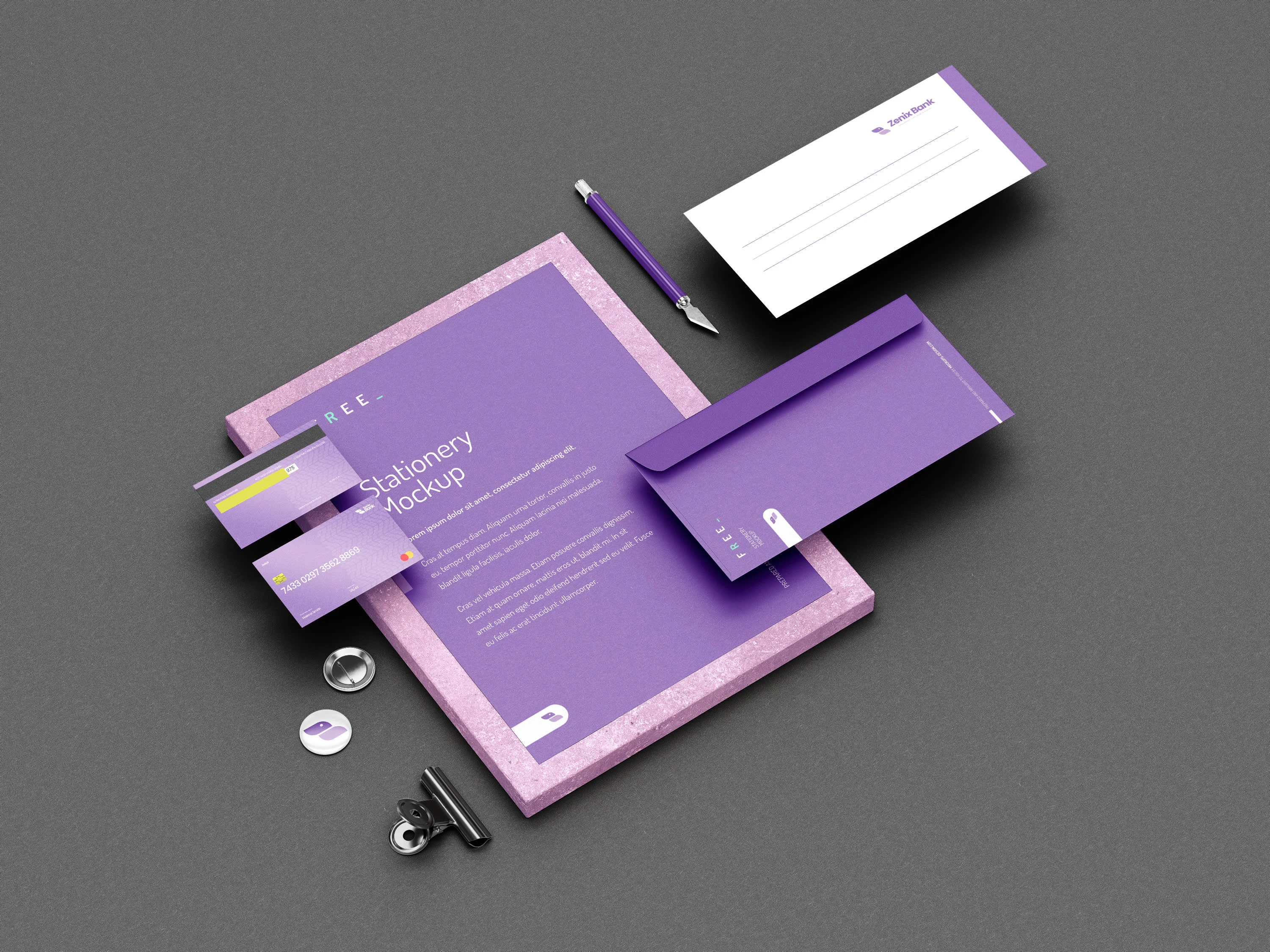 Letter Head + Business Card + Envelope - Zenix Bank