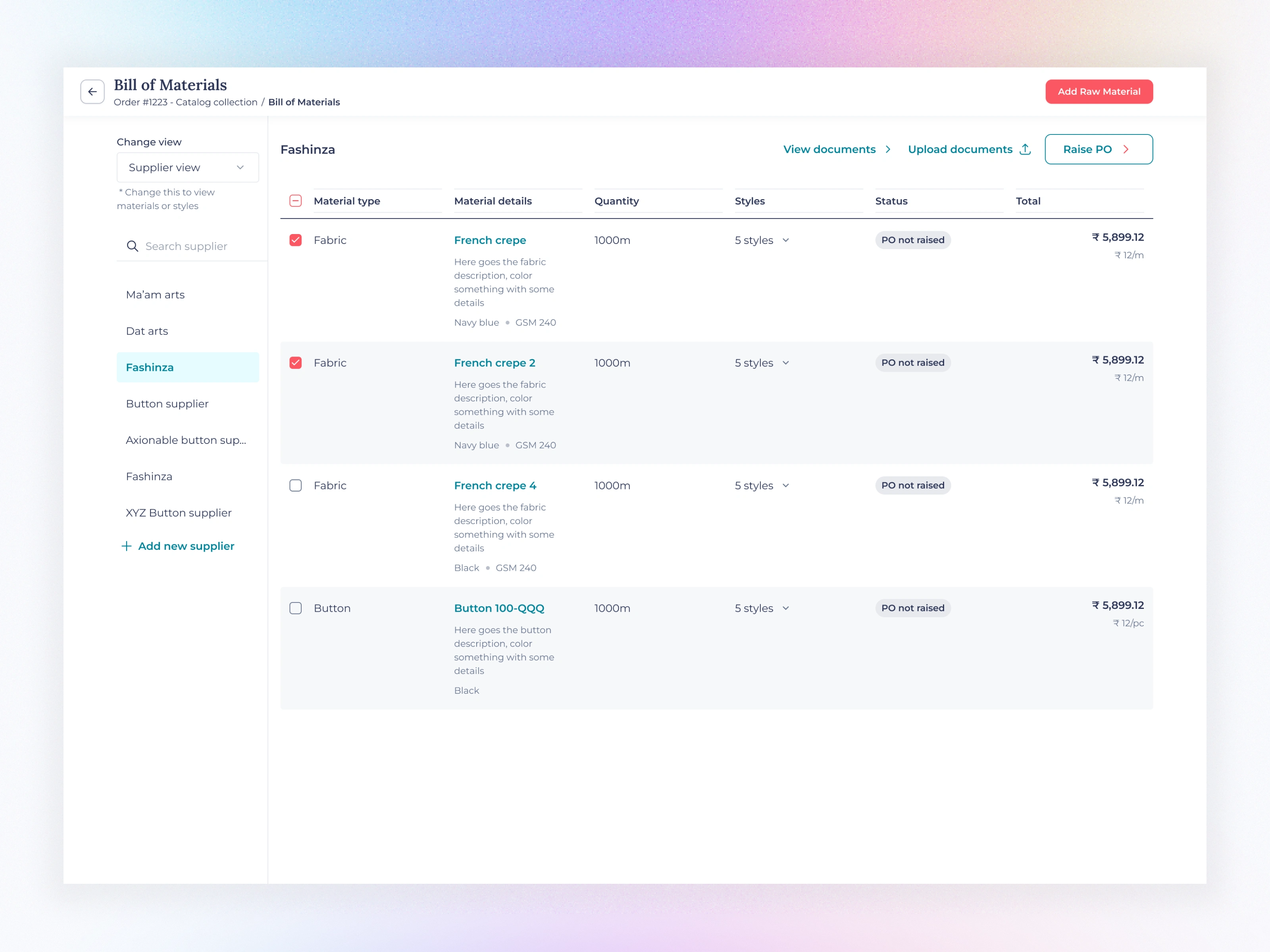Supplier view Filled view