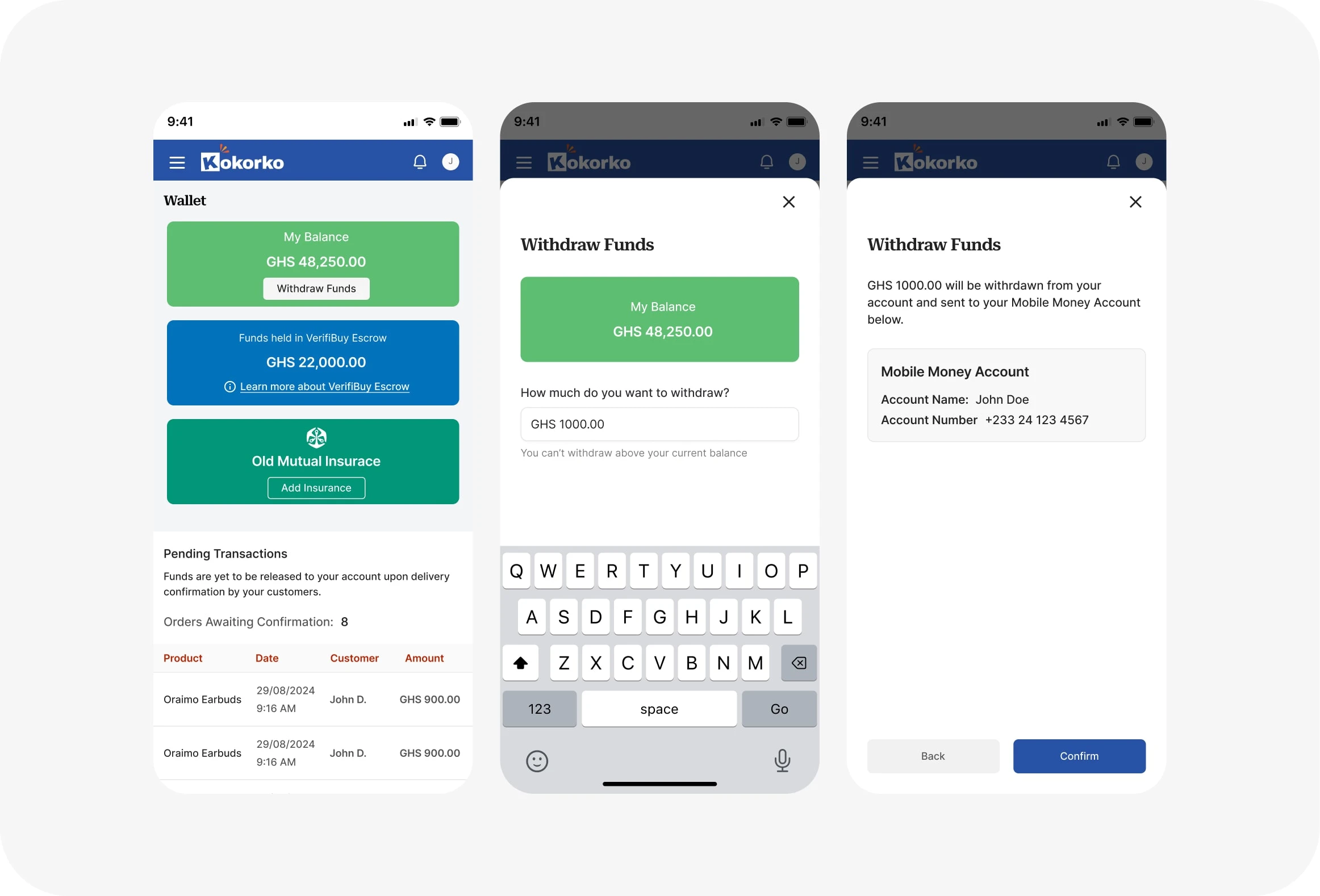 Merchant withdrawing funds from wallet