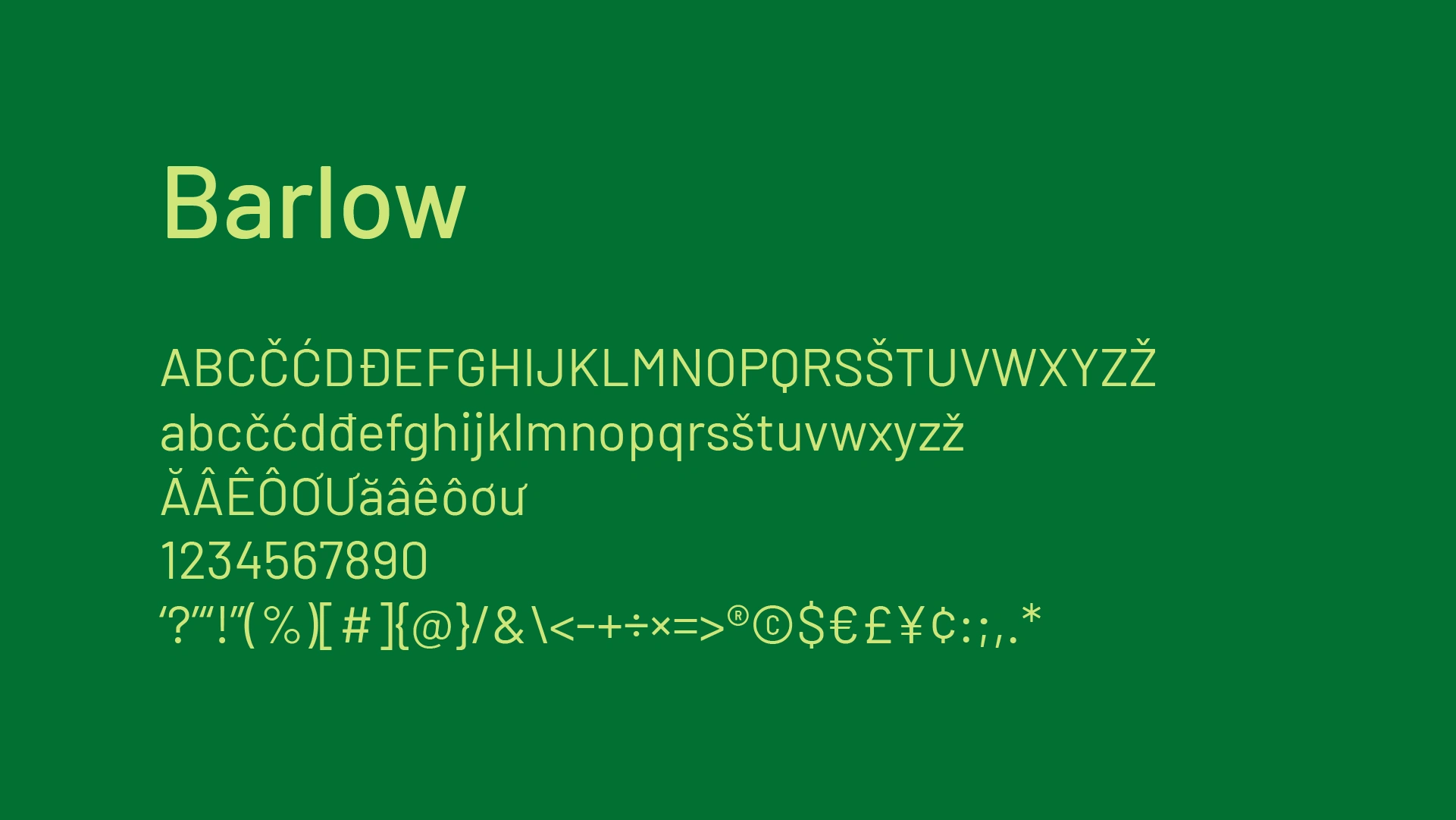 Barlow, secondary font family used for texts in all types of media.