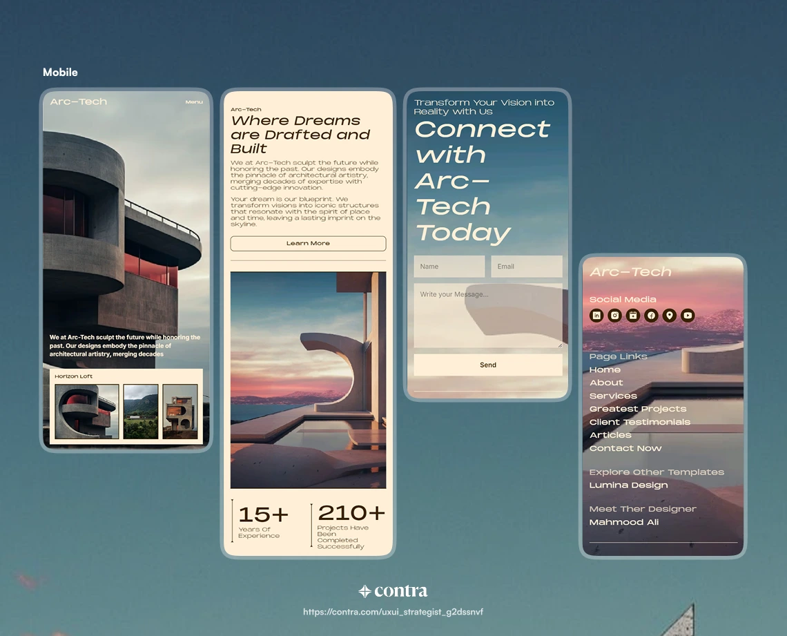 Mobile Mockups of Arc-Tech